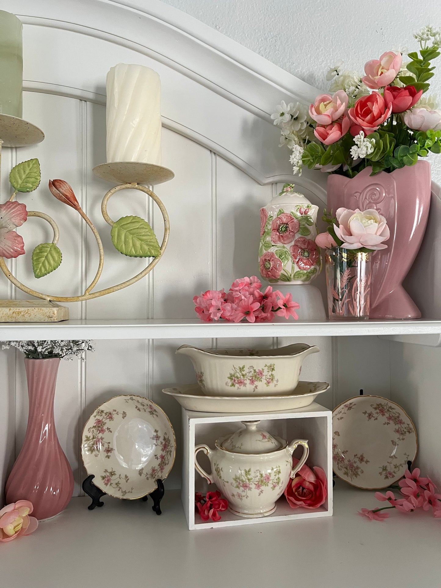 Vintage 1988 Shafford Fleurs Du Jour Sugar & Creamer Set with 2 Mugs - Colorful 3D Raised Embossed Flowers