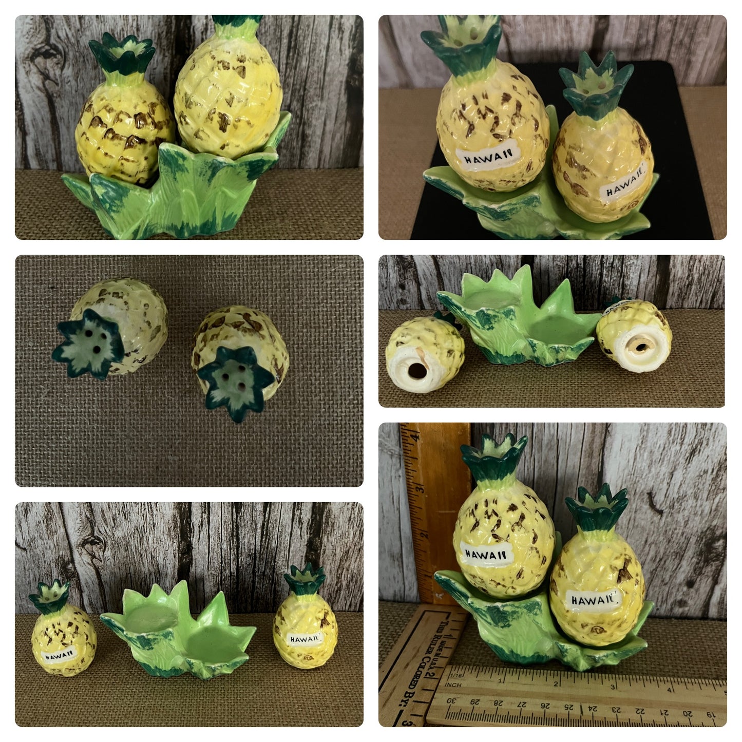 Circa 1950’s Vintage Hawaiian Pineapple Salt & Pepper Shakers - Kitschy souvenir Collectible