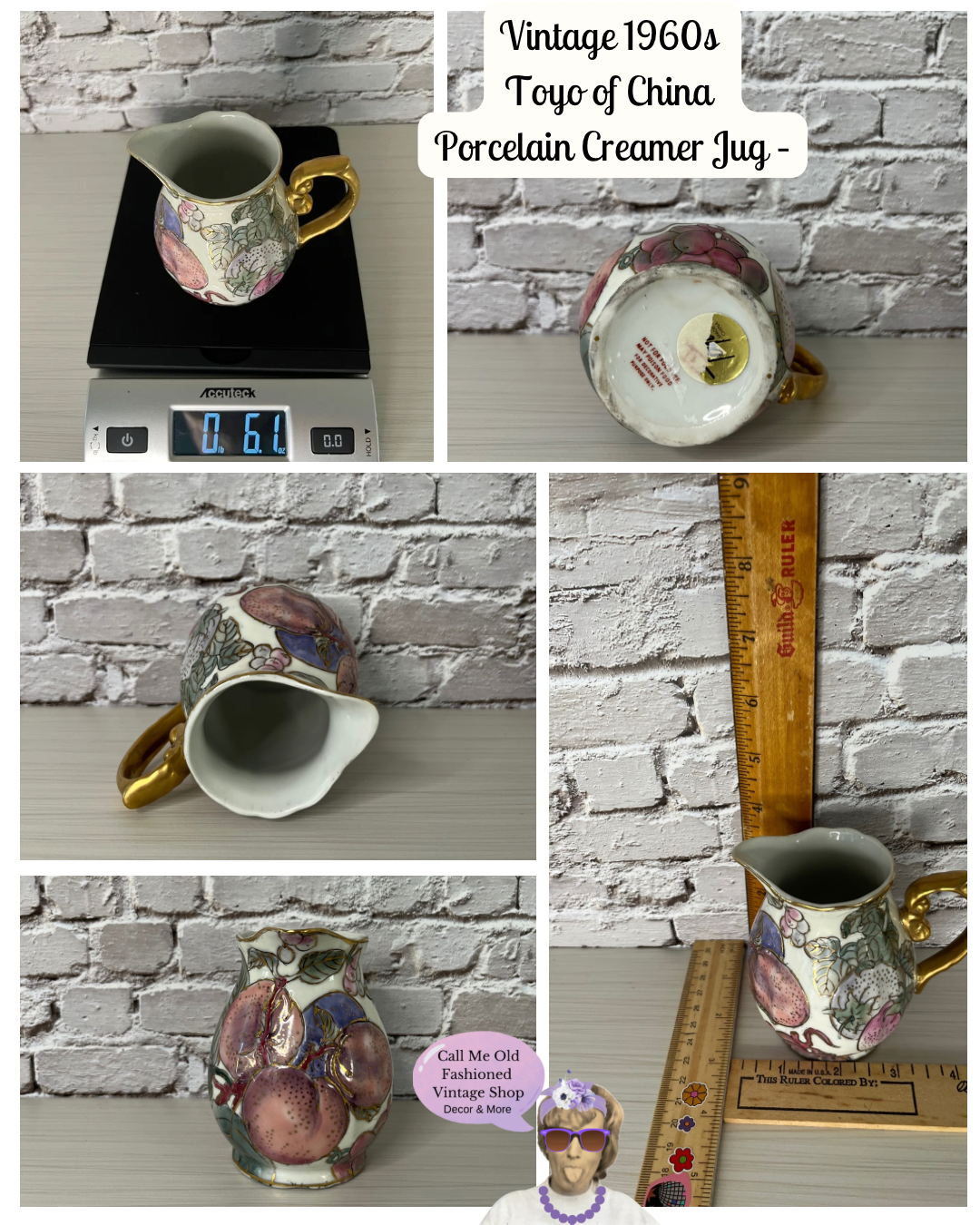 Vintage 1960s Toyo of China Porcelain Creamer Jug – Hand-Painted Floral & Gilded Elegance