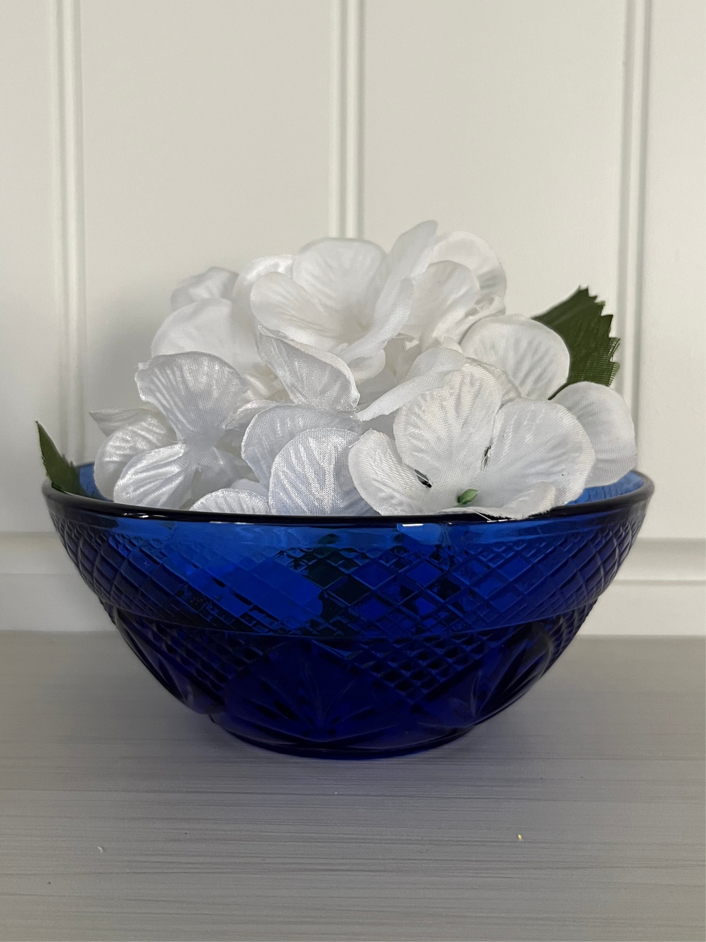 1970s Vintage Cristal D’Arques Durand Sapphire Blue Cut Glass Bowl –