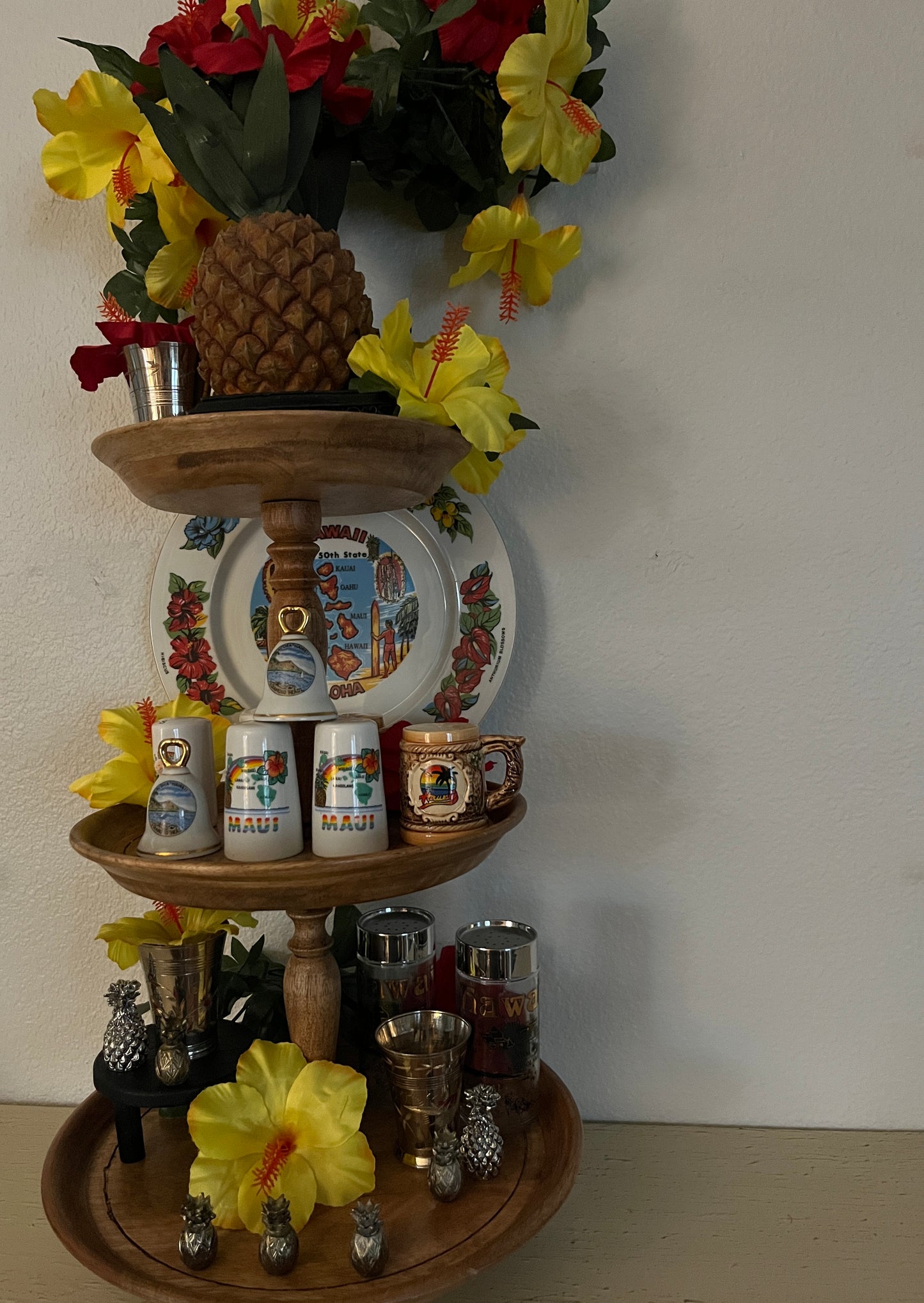 Vintage Circa 1960’s Aloha Tiki Ceramic Salt & Pepper Set | Vintage German Beer Stein Style | Hawaii Transfer Design