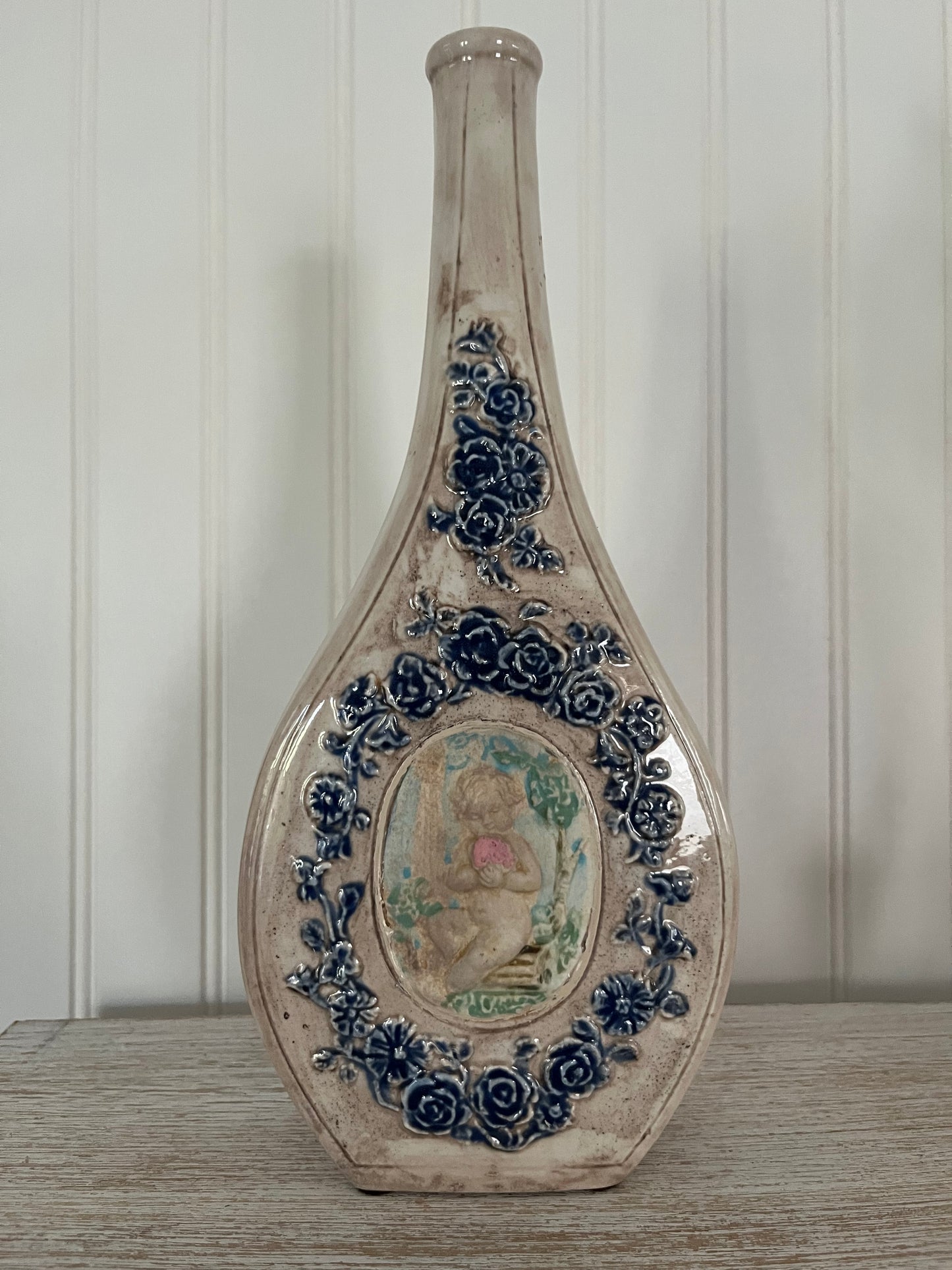 Vintage 1964 Italrosa Cherub Cameo Vase C. Serchi Wine Decanter - Made in Italy