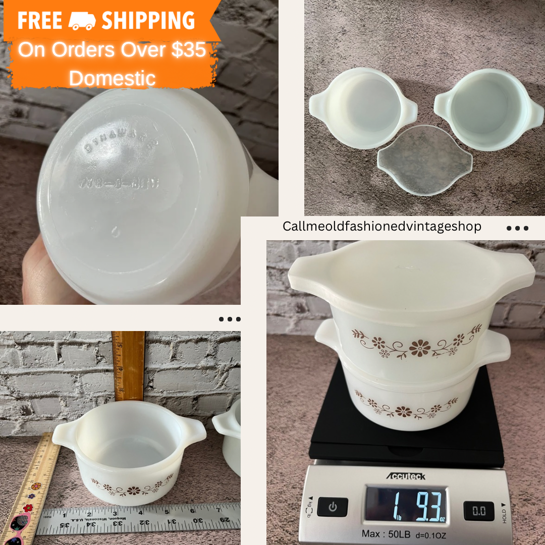 Vintage Brown Daisy PYR-O-REY Dynaware Mini-Casserole bowls / ramekin / milk glass retro 1960’s from Mexico - Vintage Set of 2 with 1 Lid,