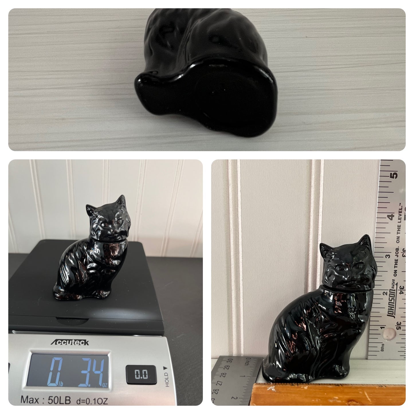 1970’s Vintage Avon Black Kitty Cat Empty Sweet Honesty Glass Perfume Bottle Holder