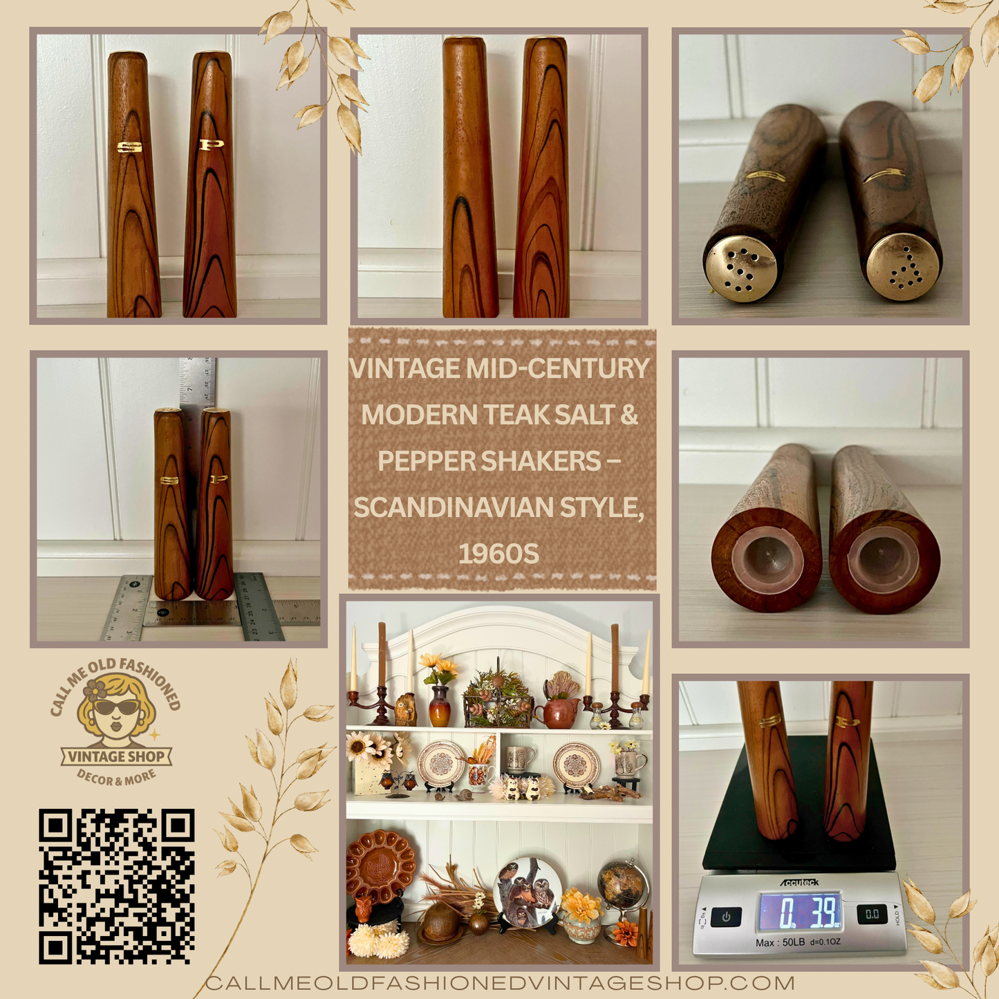 Vintage Mid-Century Modern Teak Salt & Pepper Shakers – Scandinavian Style, 1960s