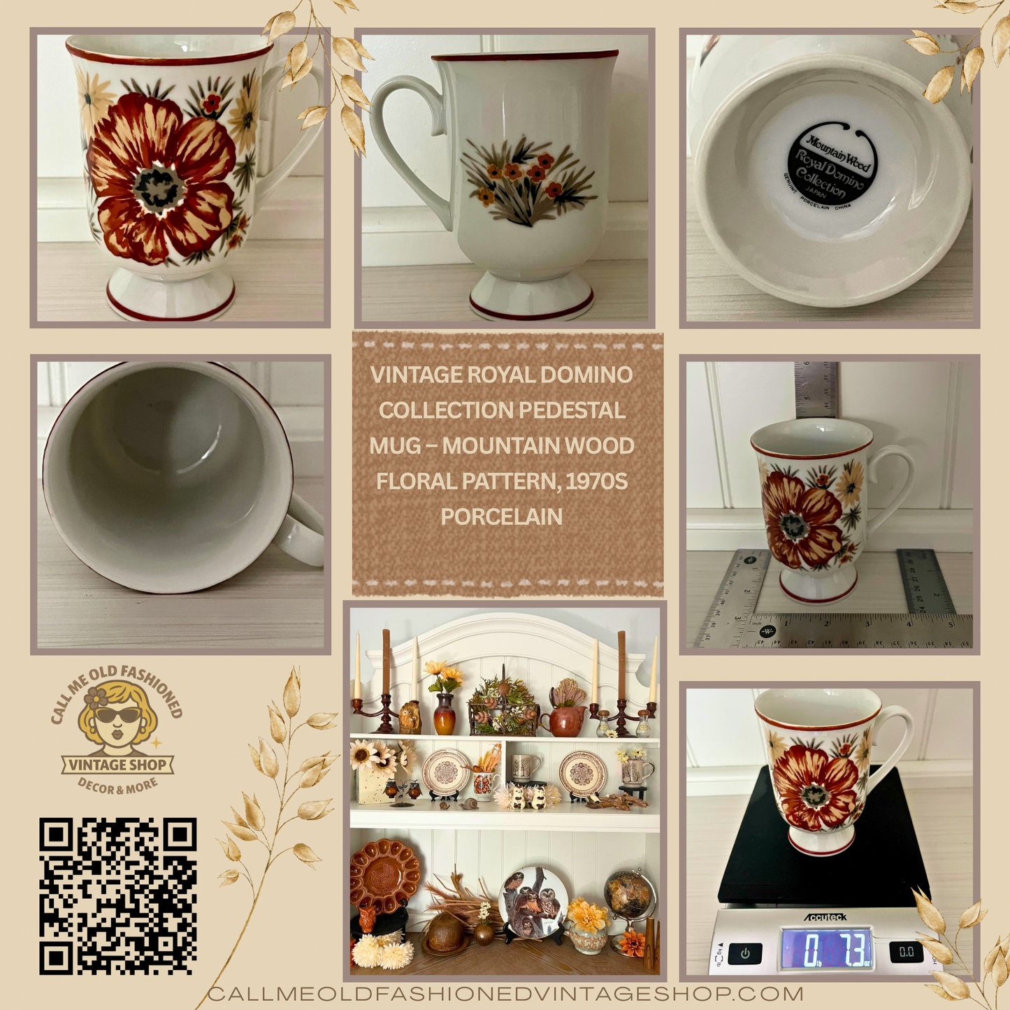Vintage Royal Domino Collection Pedestal Mug – Mountain Wood Floral Pattern, 1970s Porcelain