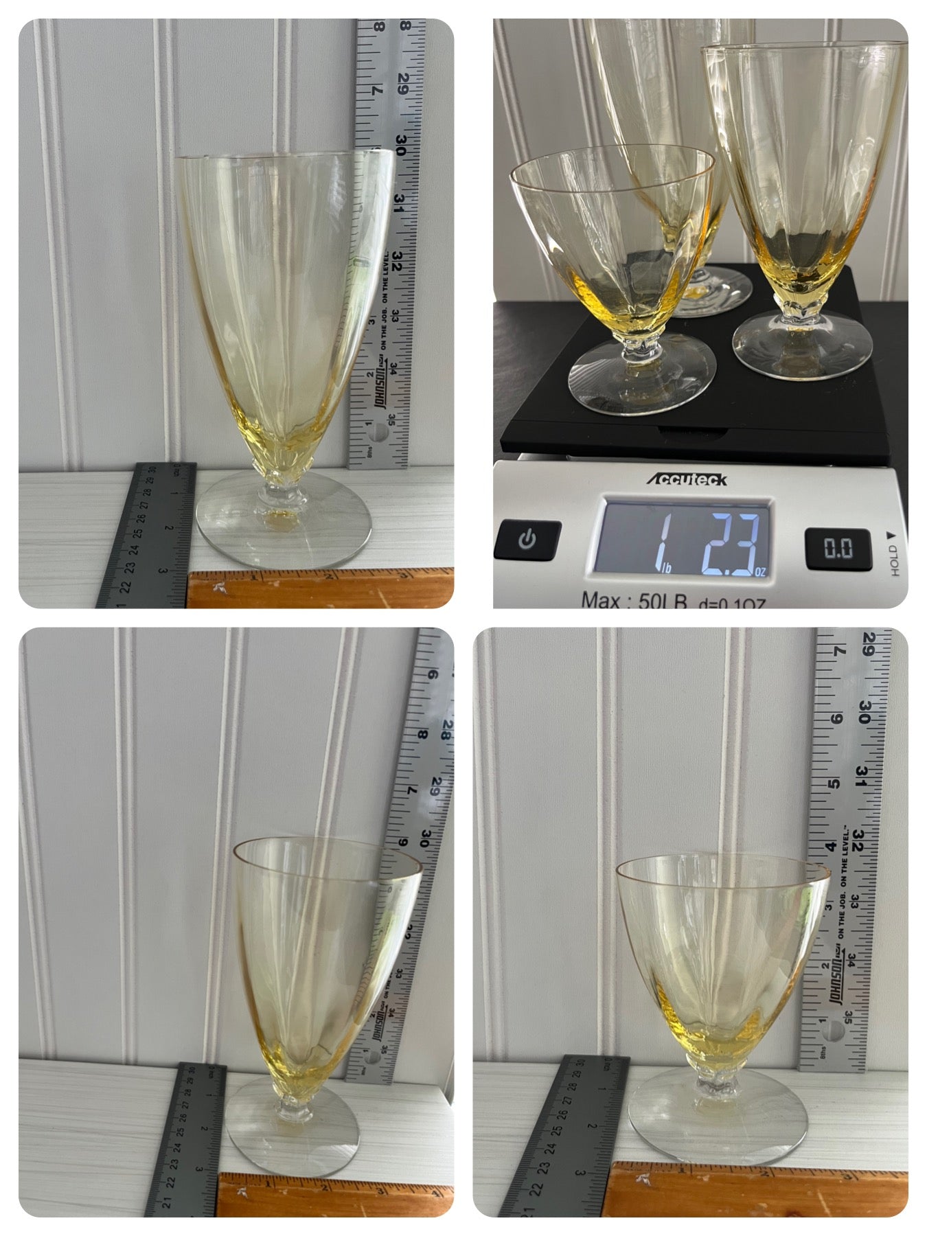 Vintage 1930s Set of 3 Fostoria Yellow Topaz Depression Footed Clear Glasses