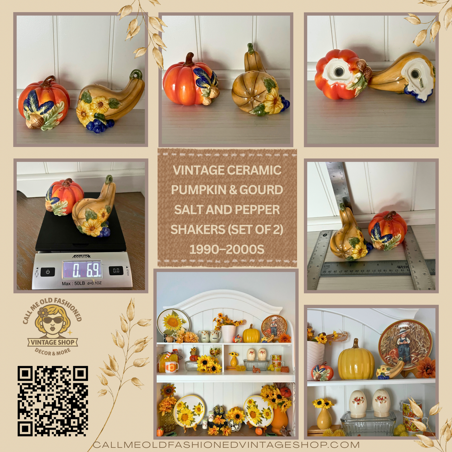 Vintage Ceramic  Pumpkin and Gourd Harvest Salt and Pepper Shakers (Avon) 1990–2000s