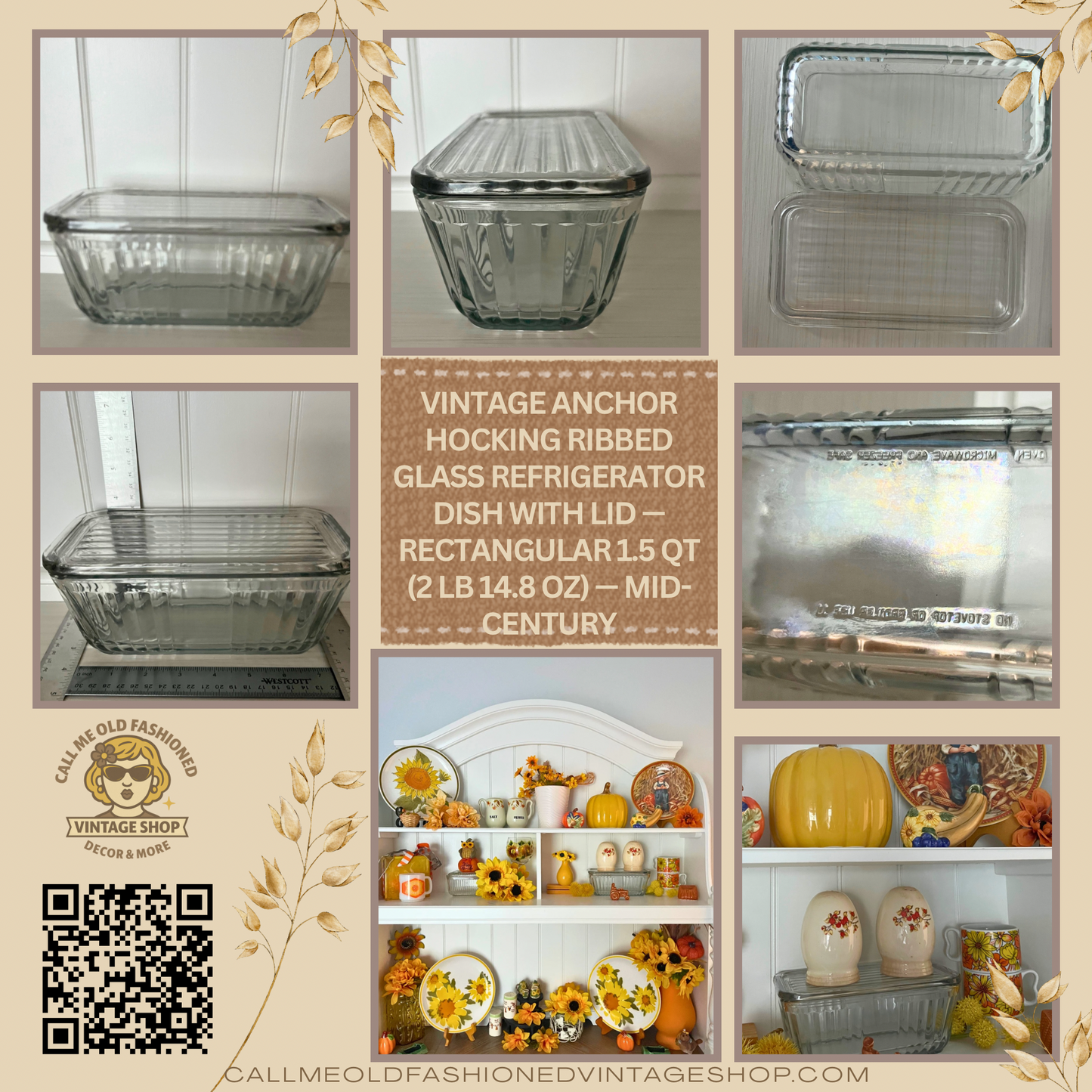1940’s Clear Ribbed Glass Refrigerator Dish with Lid Glass Storage Container Anchor Hocking Rectangular 1.5 Qt (2 lb 14.8 oz)
