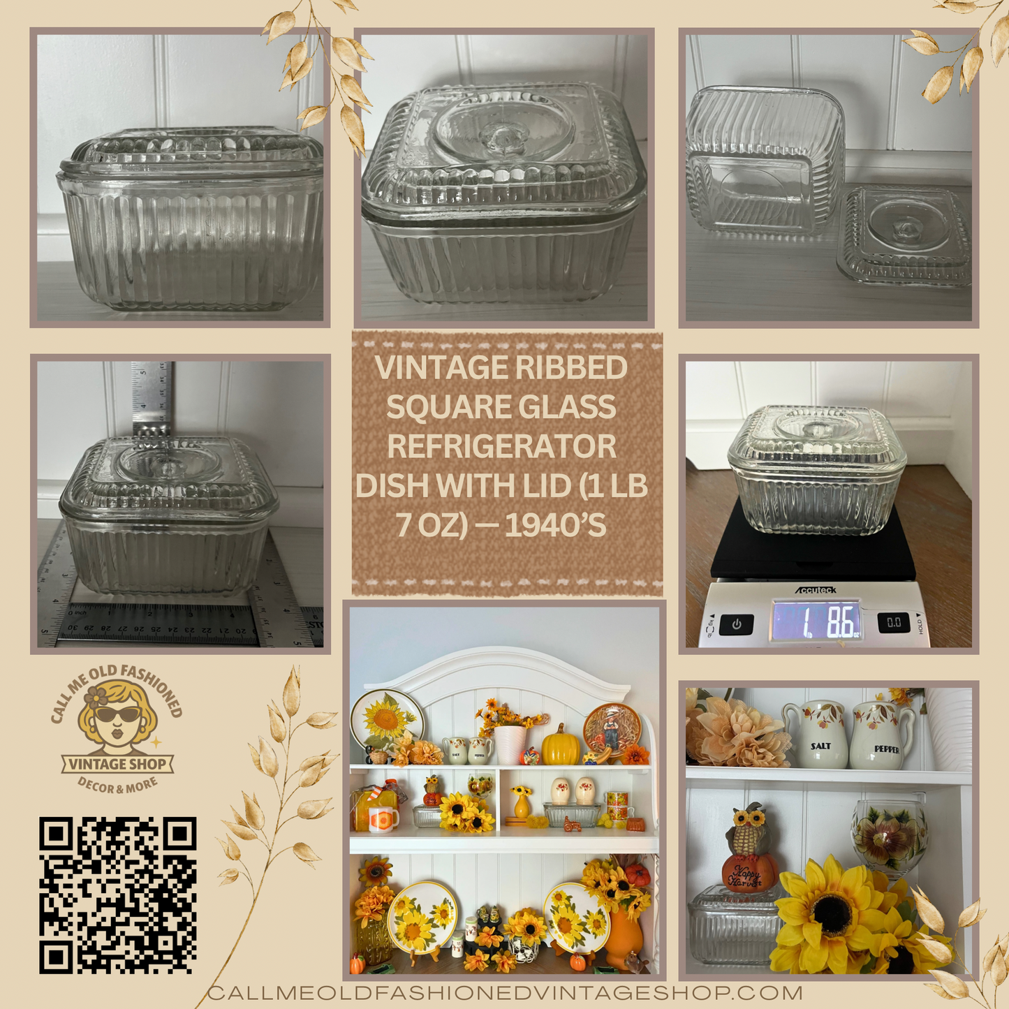 Vintage Ribbed Glass Refrigerator Dish with Lid 1940’s