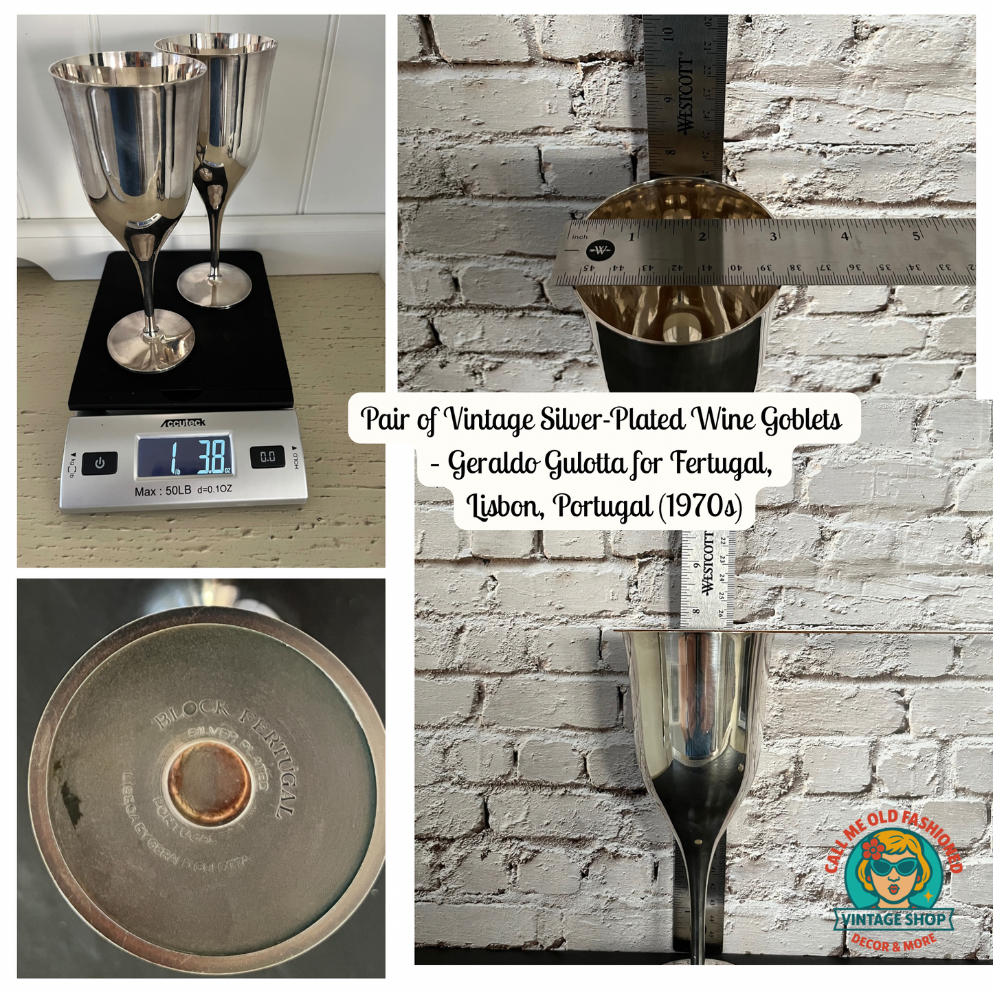 Pair of Vintage Silver-Plated Wine Goblets – Geraldo Gulotta for Fertugal, Lisbon, Portugal (1970s)