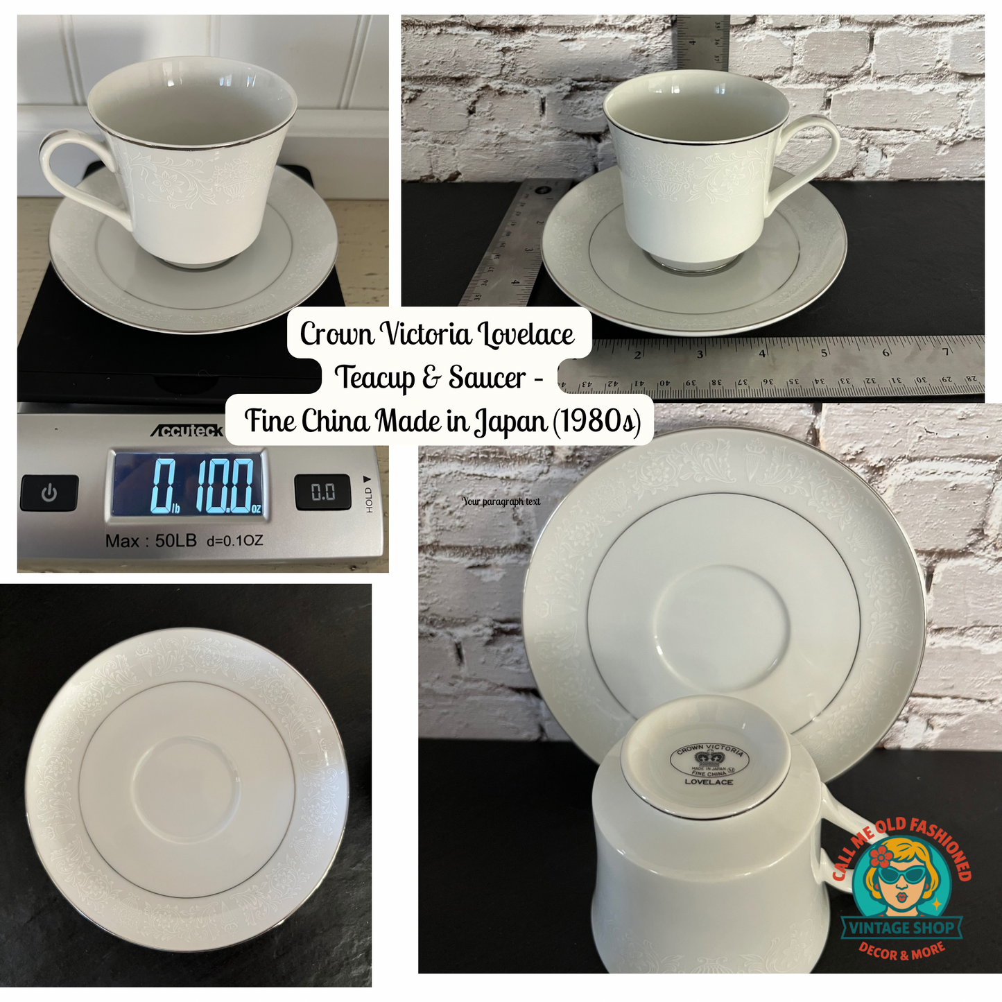Crown Victoria Lovelace Teacup & Saucer – Fine China Made in Japan (1980s)