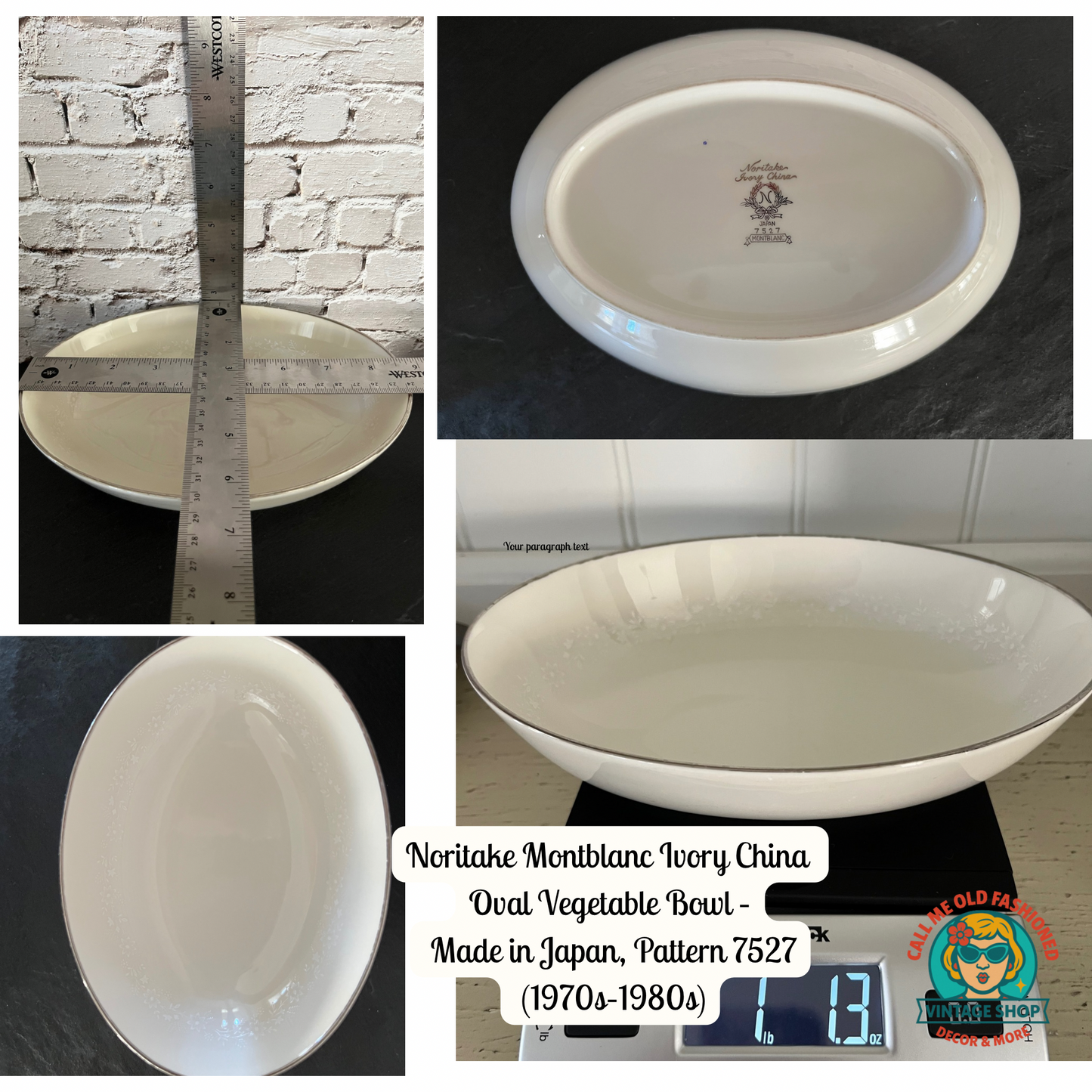 Noritake Montblanc Ivory China Oval Vegetable Bowl – Made in Japan, Pattern 7527 (1970s–1980s)