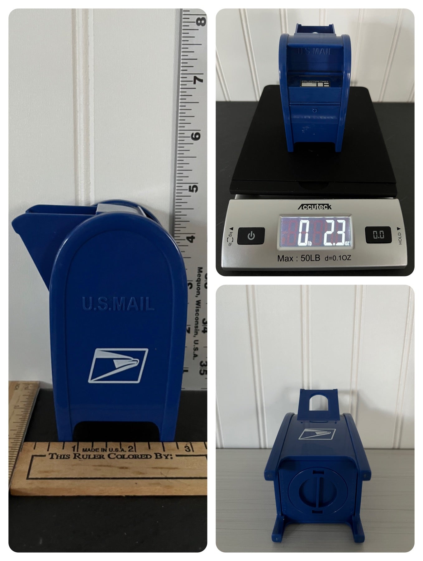 Small 4” x 3” Official USPS Plastic Blue Mailbox Coin Bank & Stamp Dispenser - 2005 Collectible