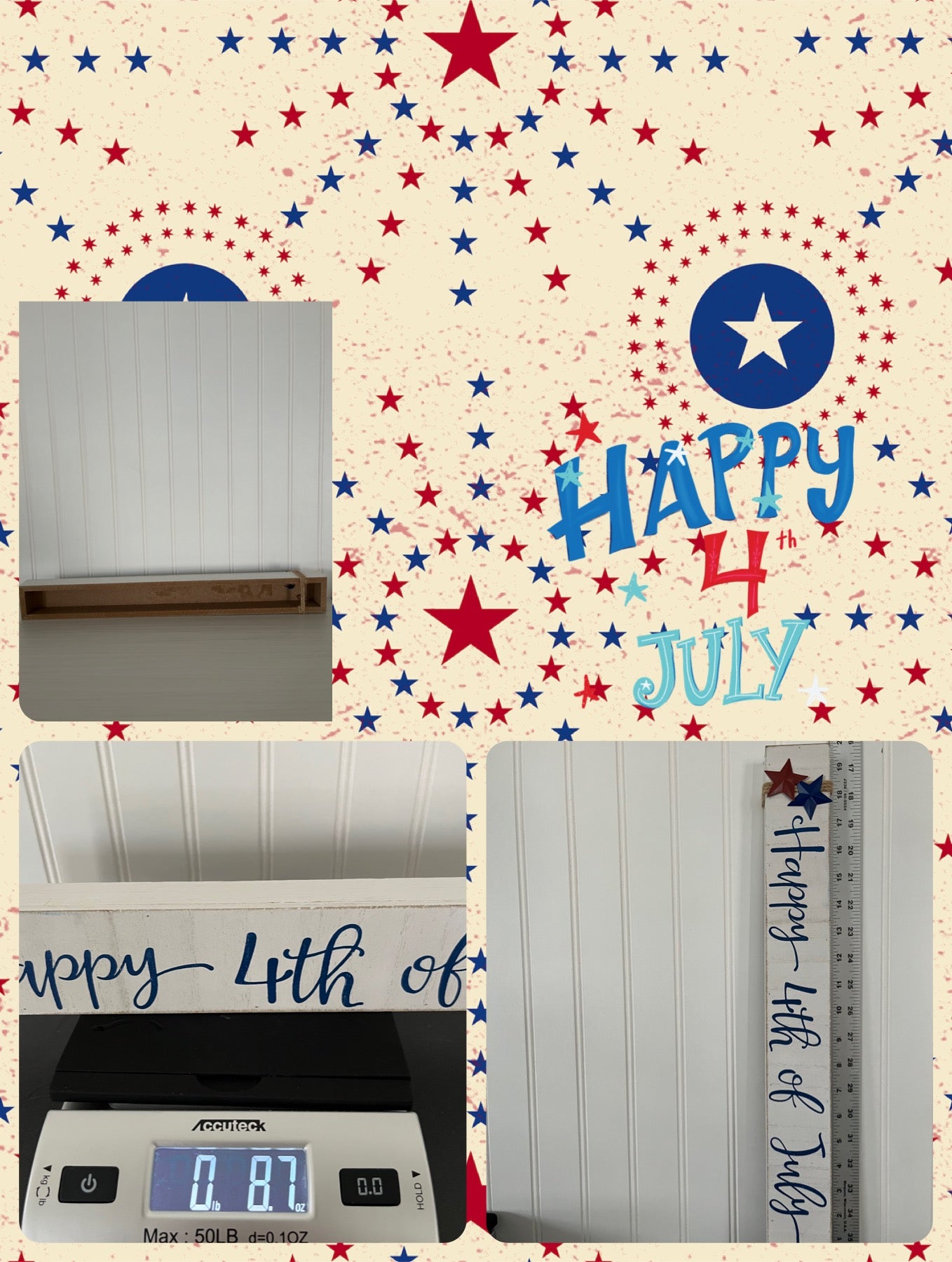 Patriotic “Happy 4th of July”Decoration Sign- Wood Construction , 19x2 Inches