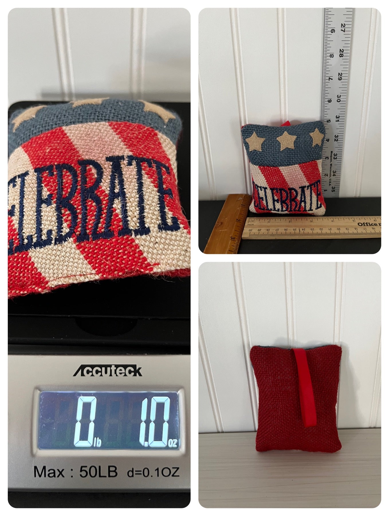 Vintage Patriotic Needlepoint Doorknob Hanger - Celebrate Red, White, and Blue with Stars - Handmade USA Decor
