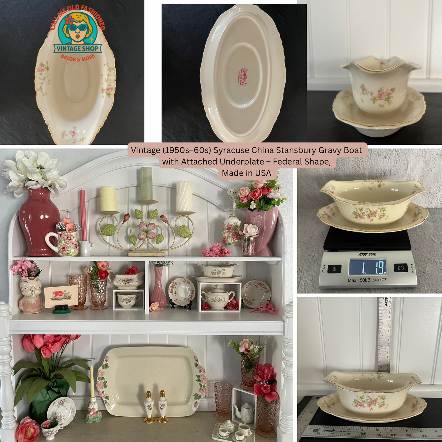 Vintage Syracuse China Stansbury Gravy Boat with Attached Underplate – Federal Shape, Made in USA (1950s–60s)