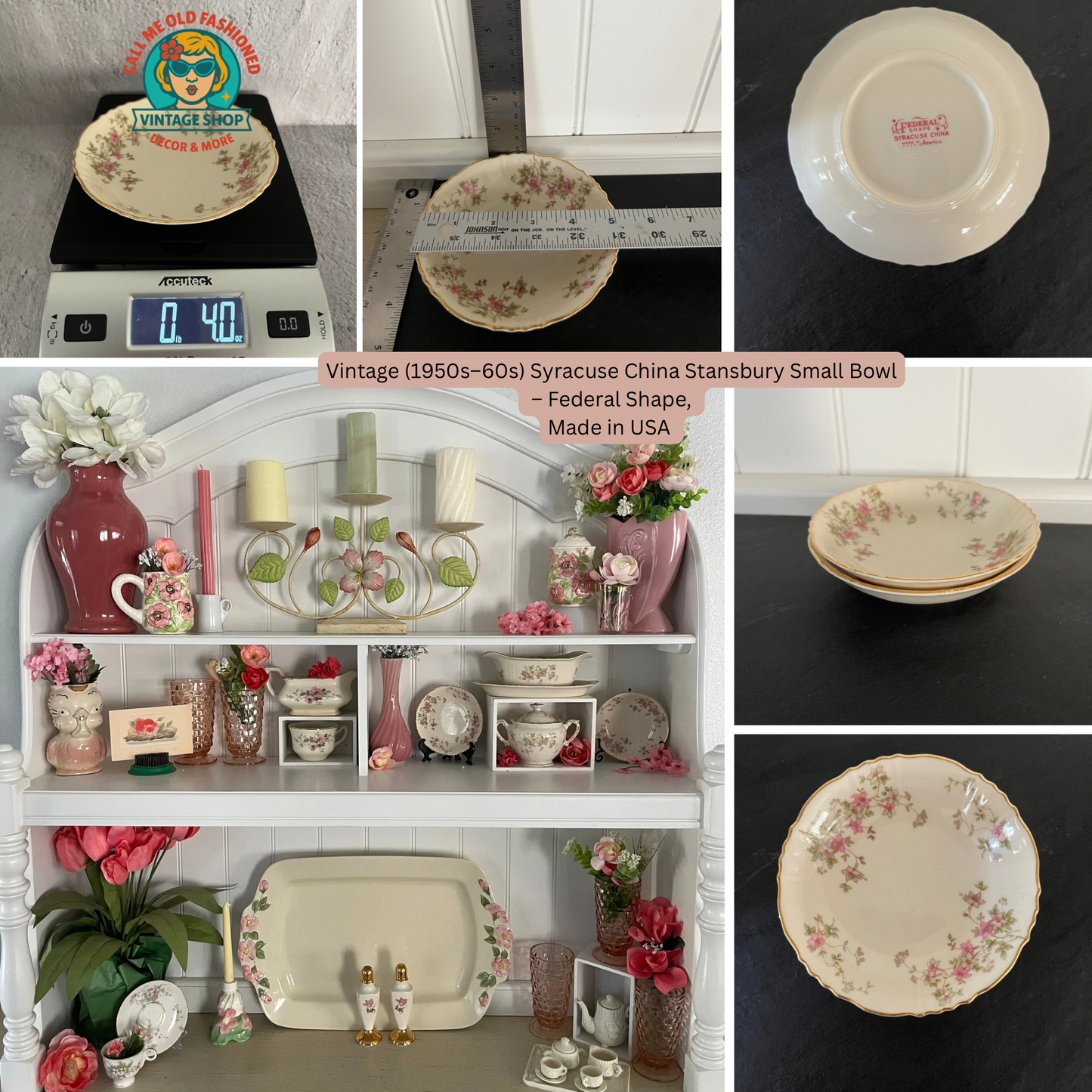 Set of 2 Vintage Syracuse China Stansbury Small Bowls – 1950s Federal Shape Pink Floral Gold Trim, USA Made