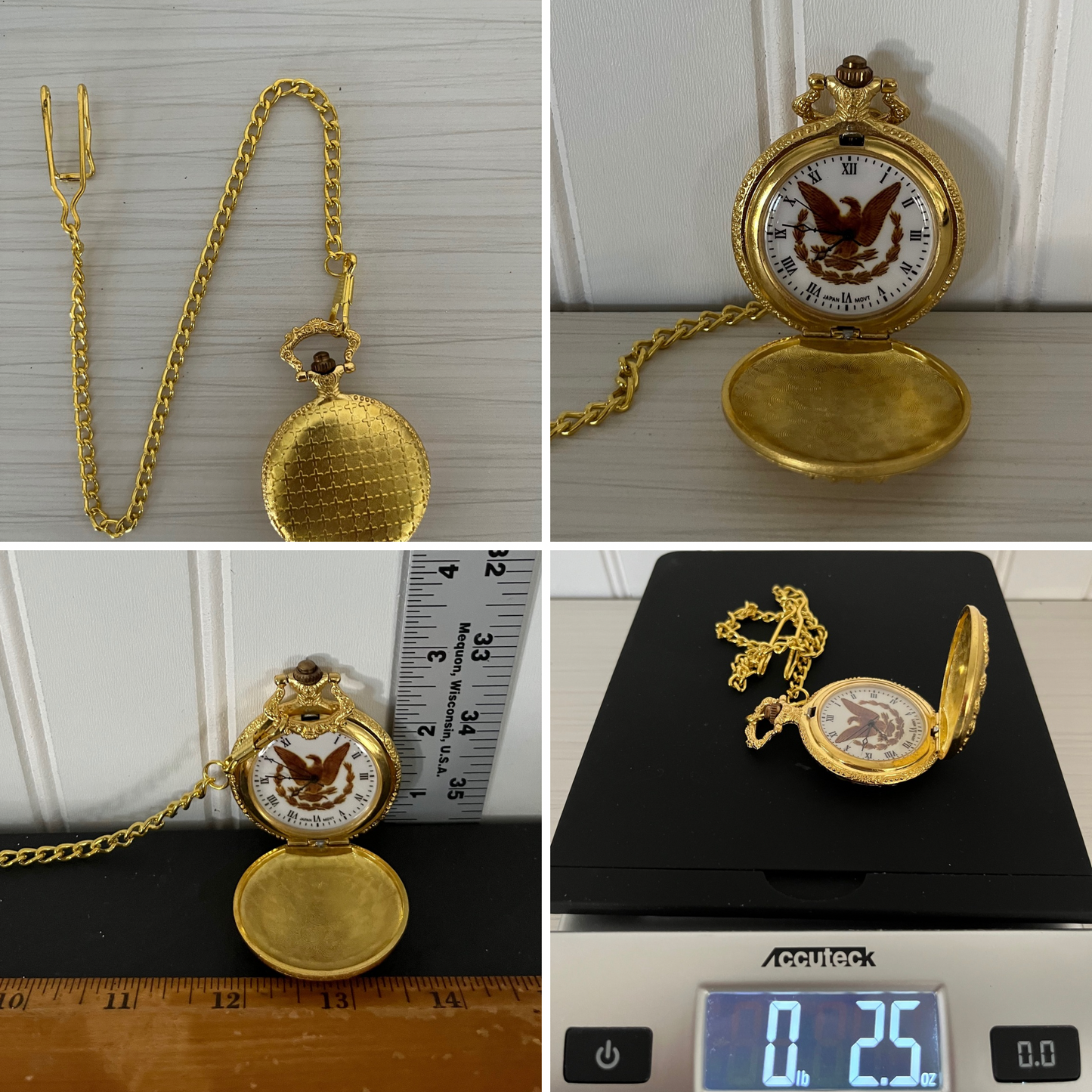 Vintage Liberty Eagle Gold Tone Pocket Watch with Chain and Cover Replica