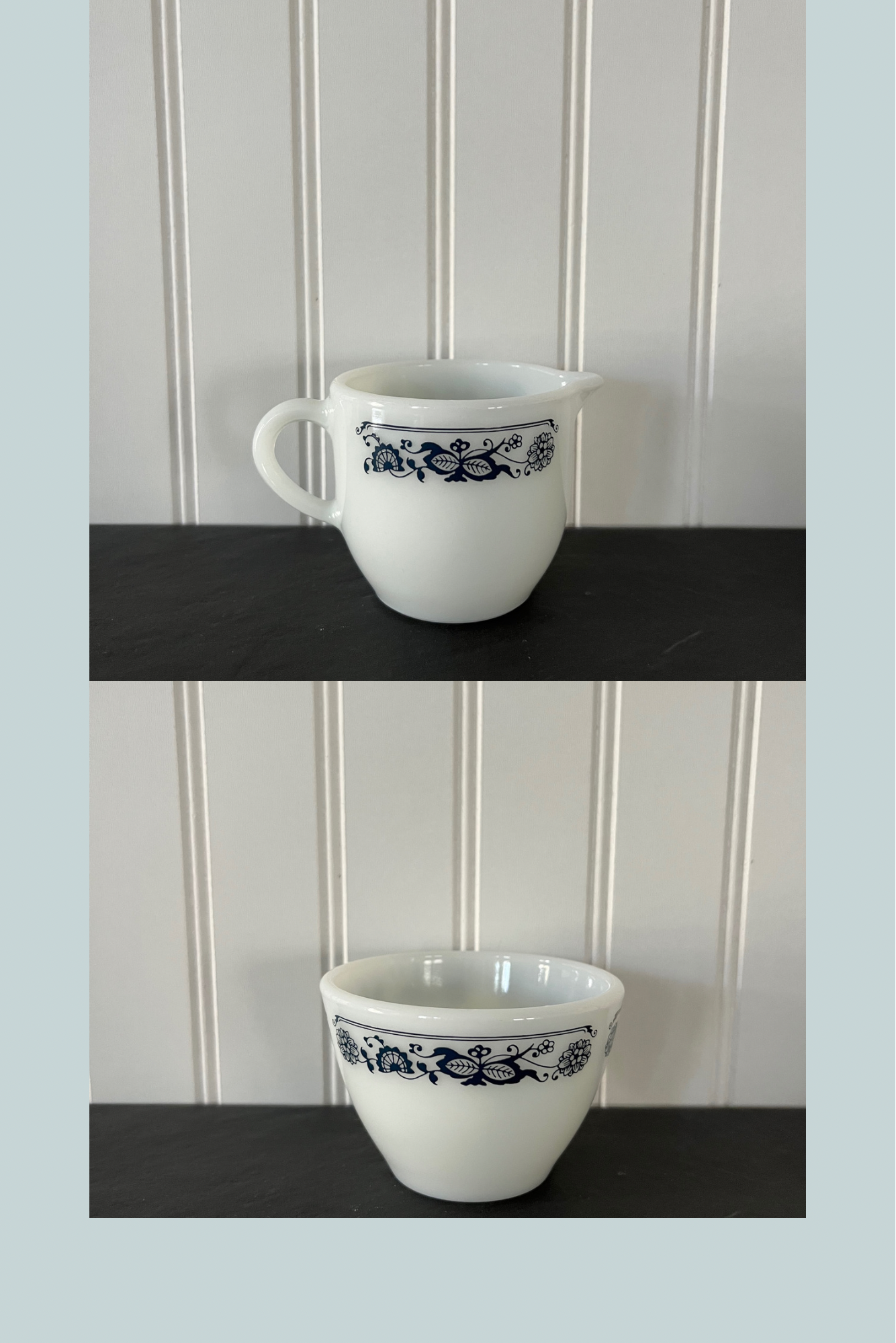 Vintage 1970s Pyrex Tableware by Corning Cream and Sugar Set - Old Town Blue Onion Pattern - Classic Kitchenware