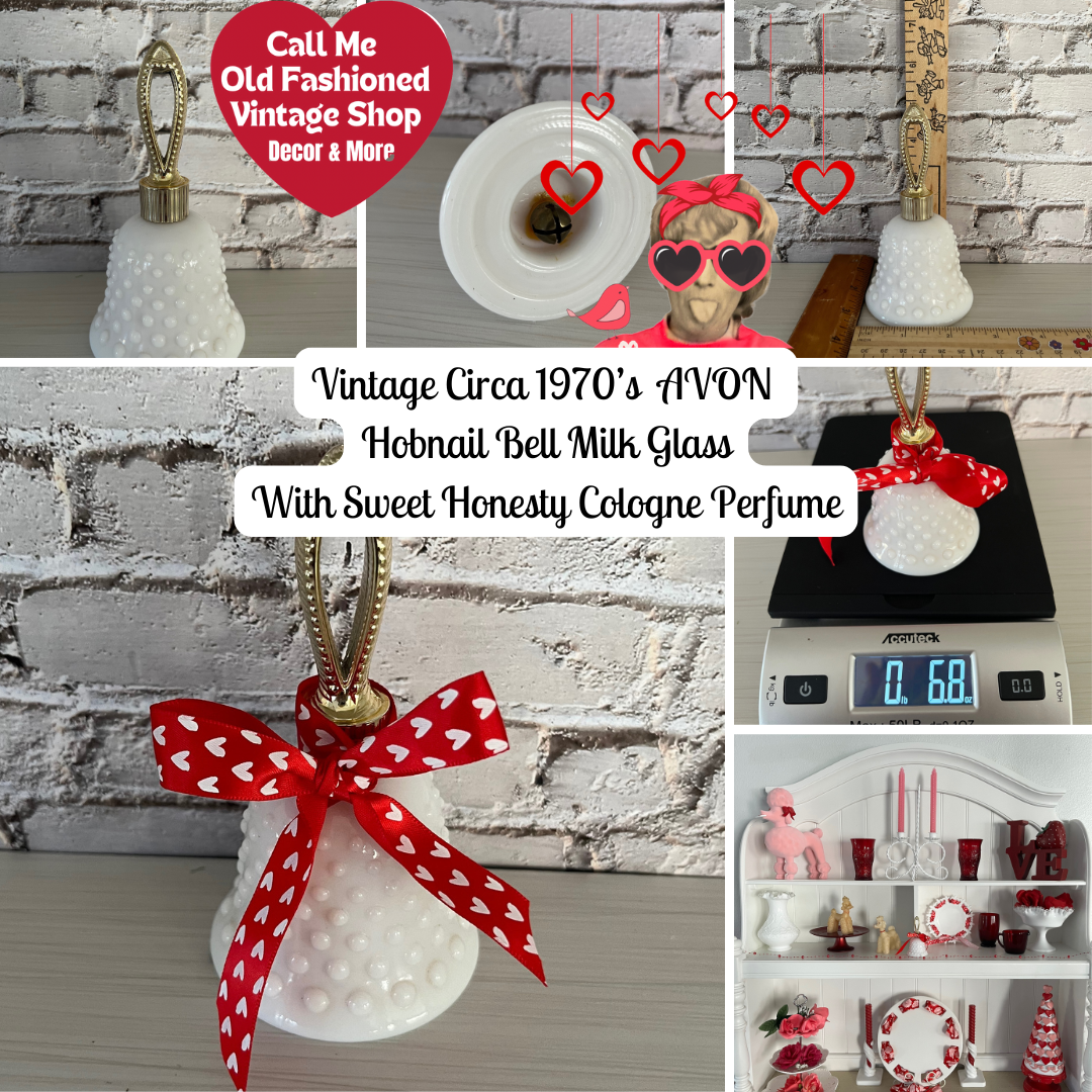 Vintage Circa 1970’s AVON Hobnail Bell Milk Glass With Sweet Honesty Cologne Perfume