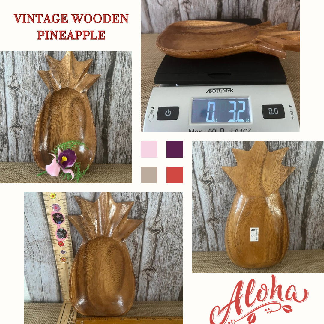 Vintage 1970’s Hawaiian Pineapple MonkeyPod Wooden Trinket 8” Dish