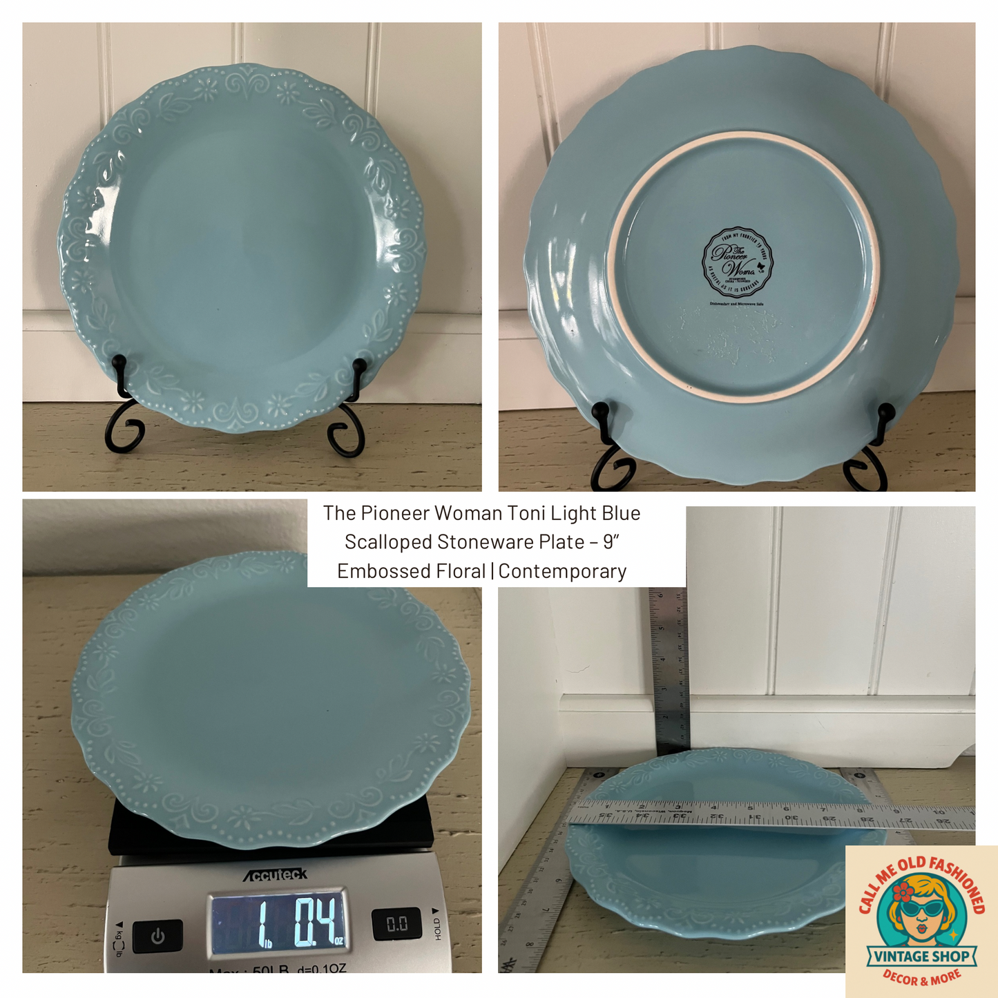 The Pioneer Woman Toni Light Blue Scalloped Stoneware Plate – 9”Embossed Floral | Contemporary