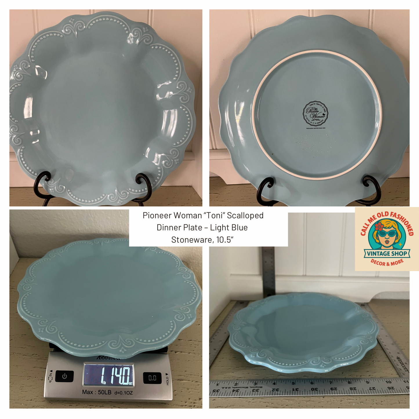 Pioneer Woman “Toni” Scalloped Dinner Plate – Light Blue Stoneware, 10.5