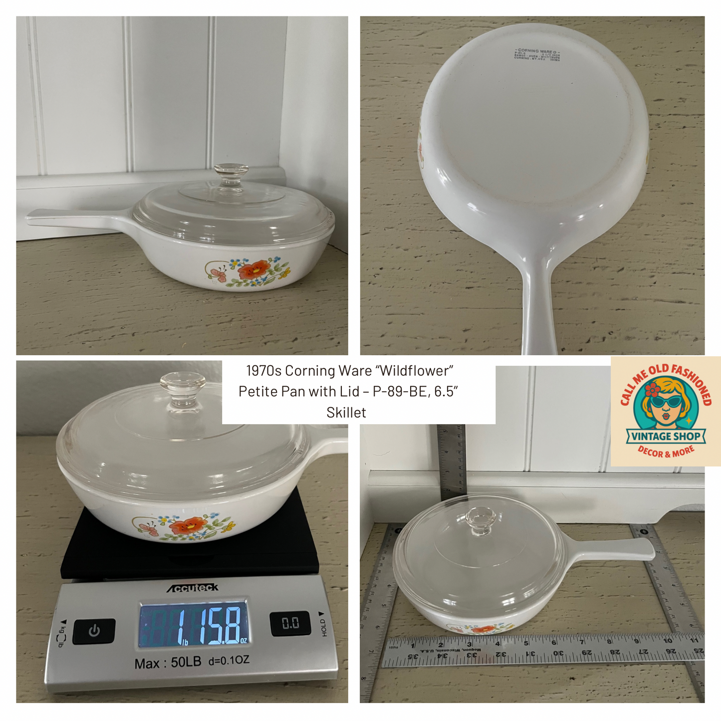 1970s Corning Ware “Wildflower” Poppies Petite Pan with Lid – P-89-BE, 6.5” Skillet