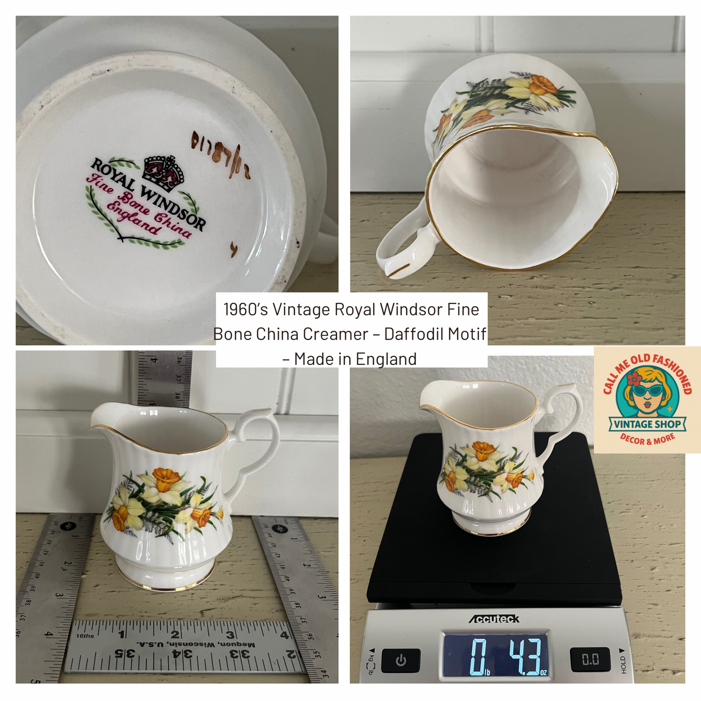 1960’s Vintage Royal Windsor Fine Bone China Creamer – Daffodil Motif – Made in England
