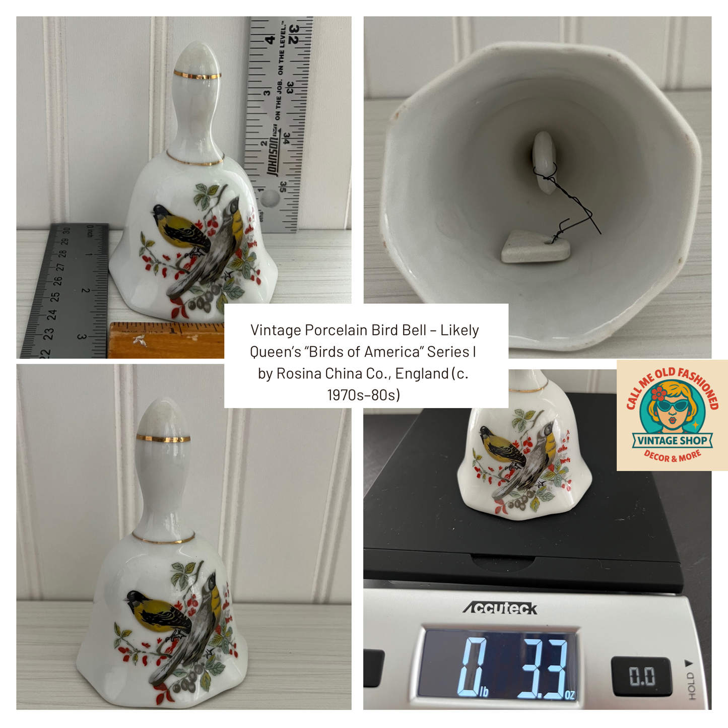 Vintage Porcelain Bird Bell – Likely Queen’s “Birds of America” Series I by Rosina China Co., England (c. 1970s–80s)