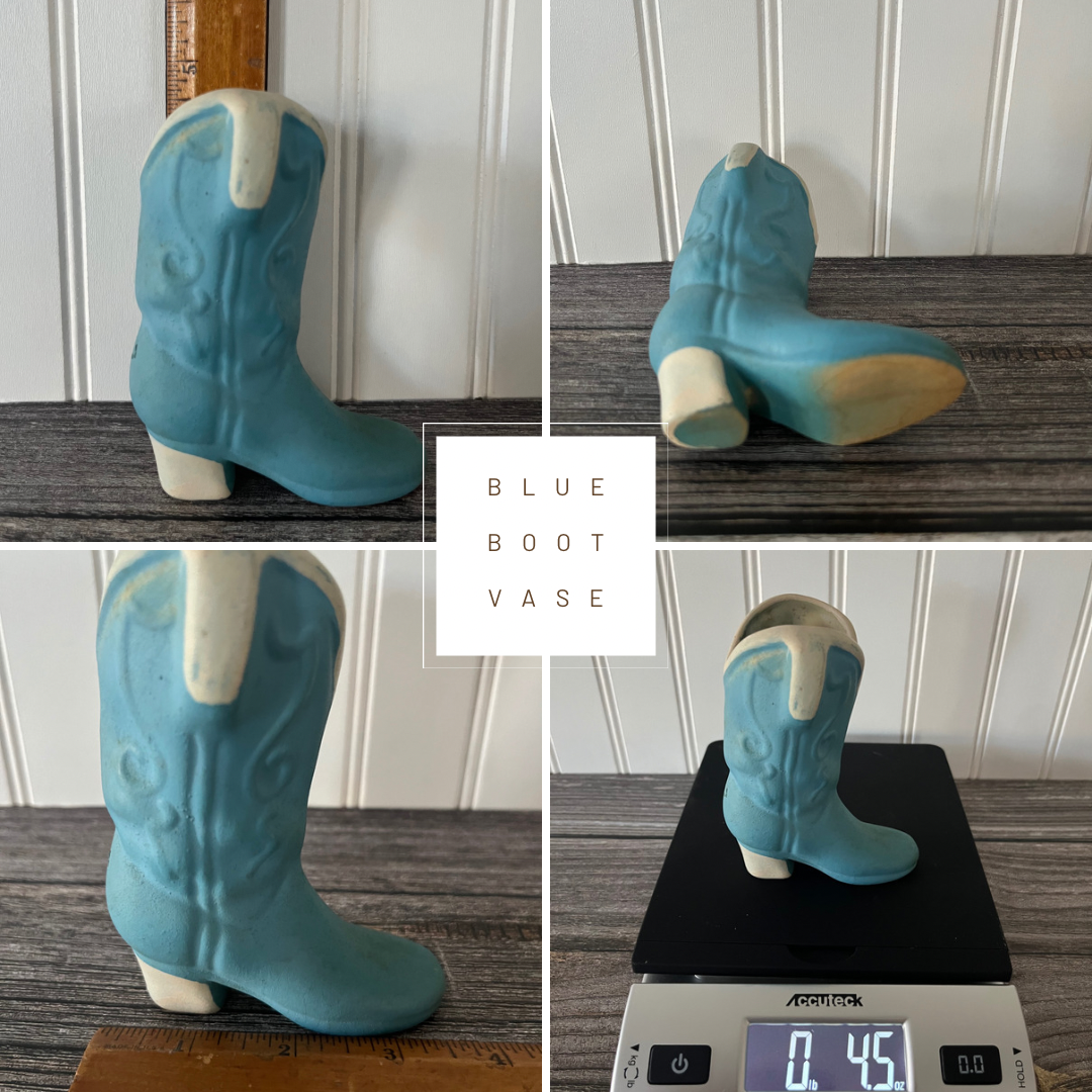 Small Vintage Hand-Painted Ceramic Western Cowboy Boot Figurine Vase - 4” Deep x 5” High