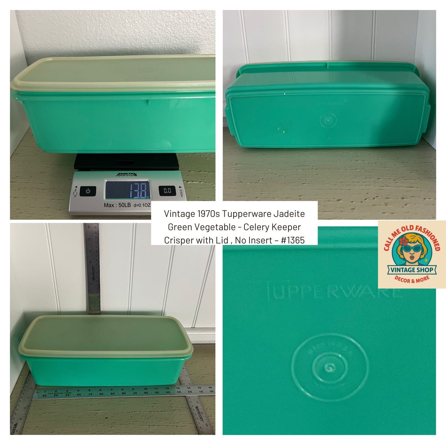 Vintage 1970s Tupperware Jadeite Green Vegetable - Celery Keeper Crisper with Lid , No Insert – #1365
