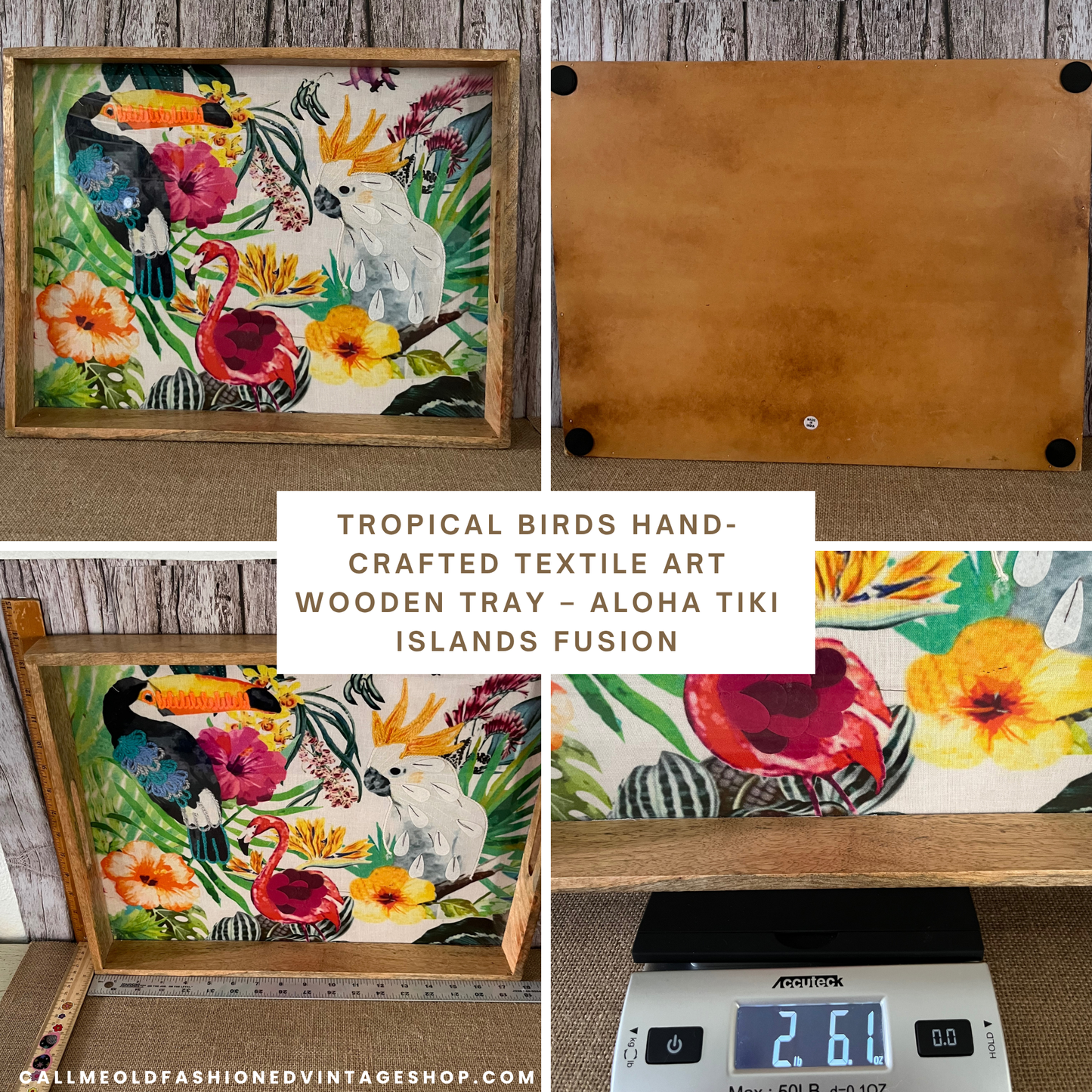 Tropical Birds Hand-Crafted Mixed Media Wooden Tray – Aloha Tiki Tiki Islands Fusion Theme