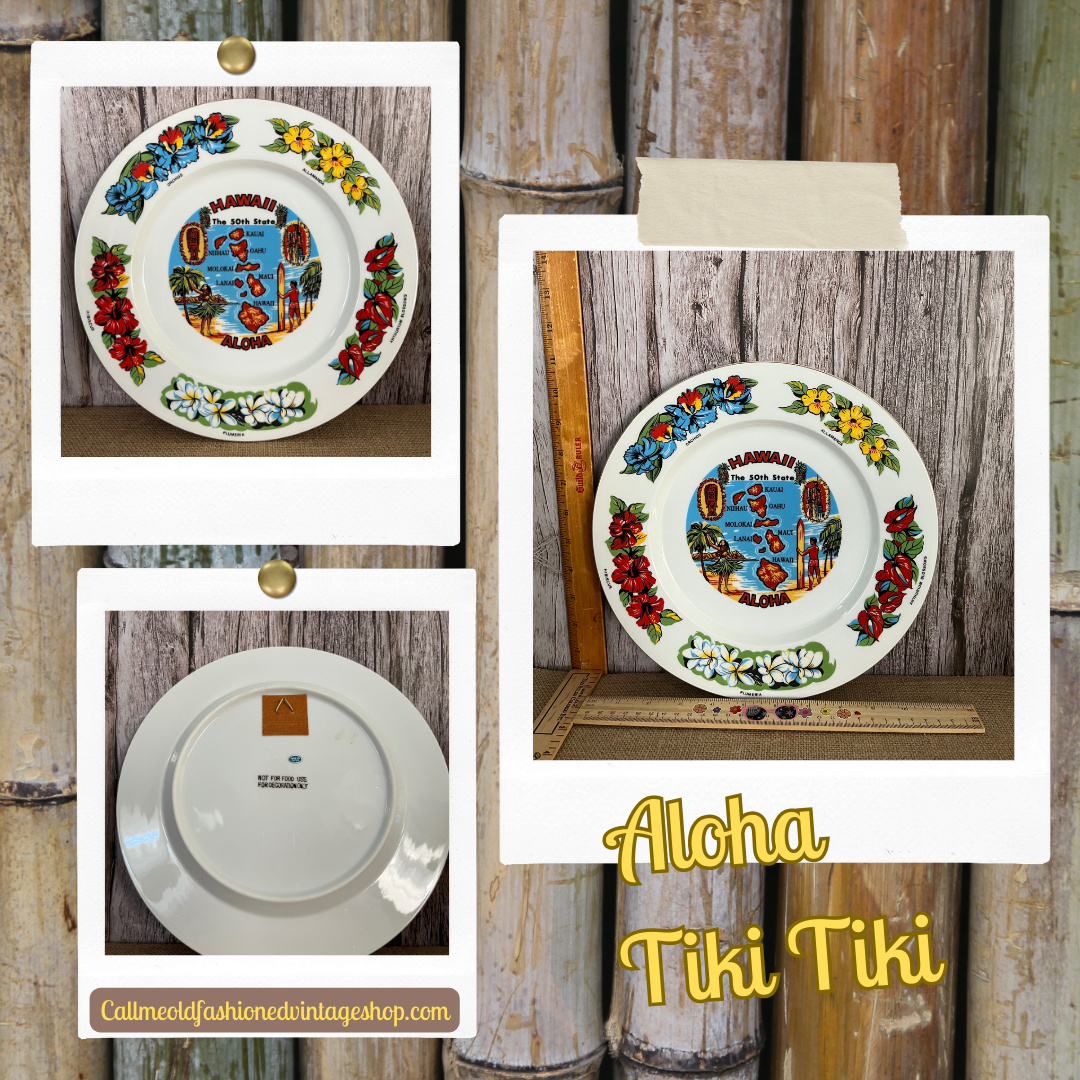 Vintage Circa 1970’s Hawaii 50th State Round Souvenir Collectible Wall Plate