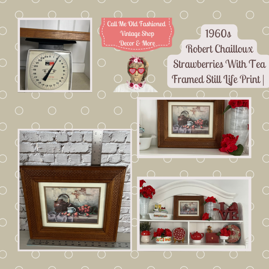 Vintage 1960s Robert Chailloux Framed Still Life Print | Strawberries & Tea Set