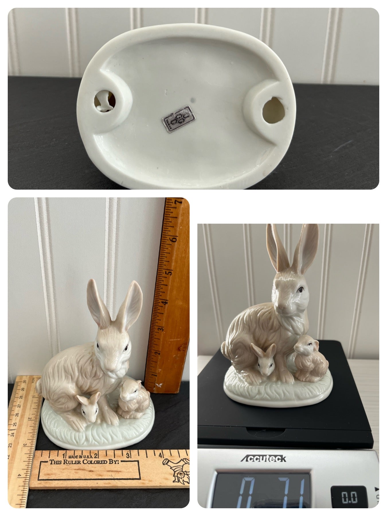 1980’s UCGC Bunny Rabbit with Two Baby Kits Porcelain Figurine -
