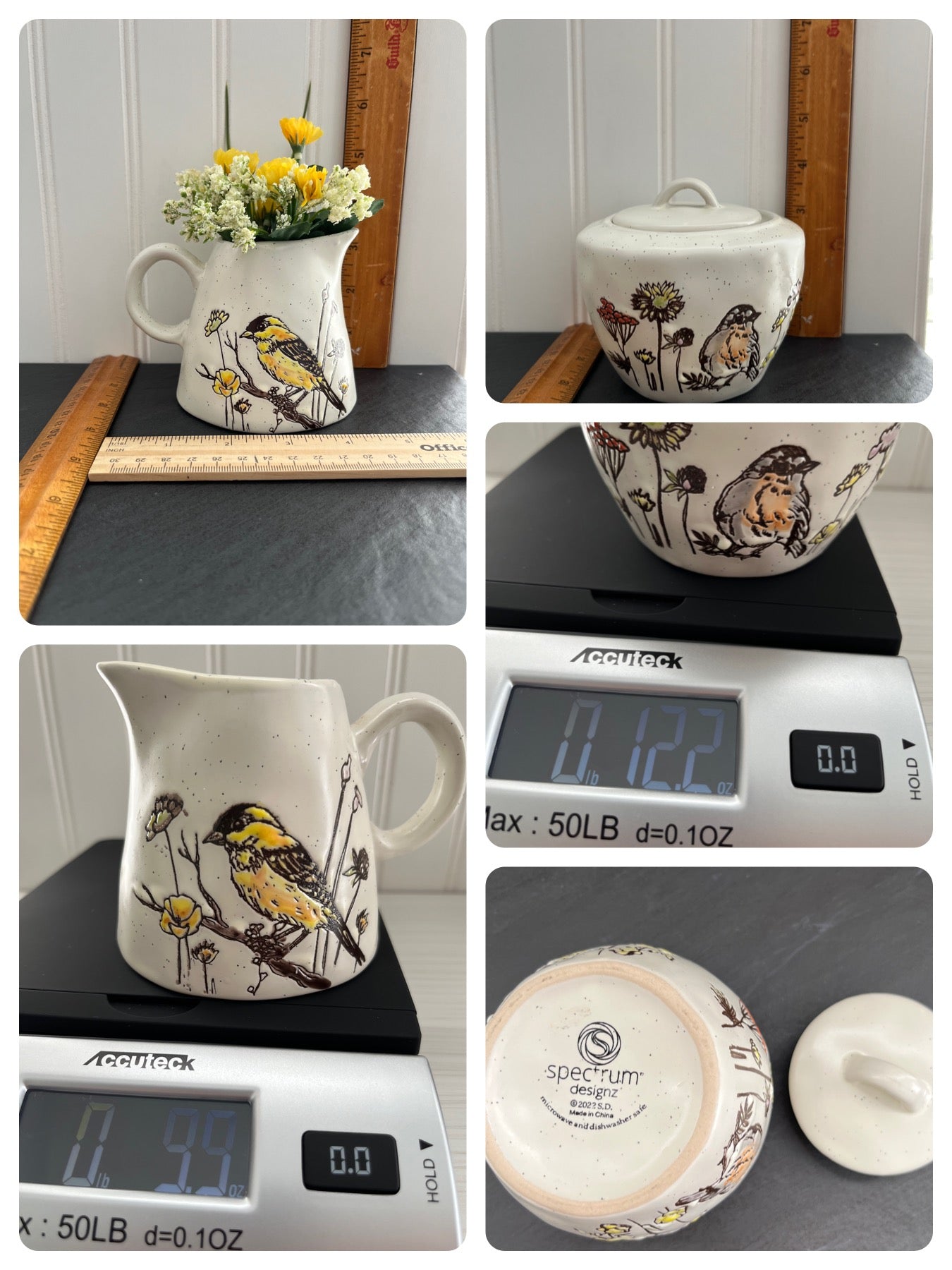 Spectrum Designz Pottery Wildflower Song Birds Creamer & Sugar Set