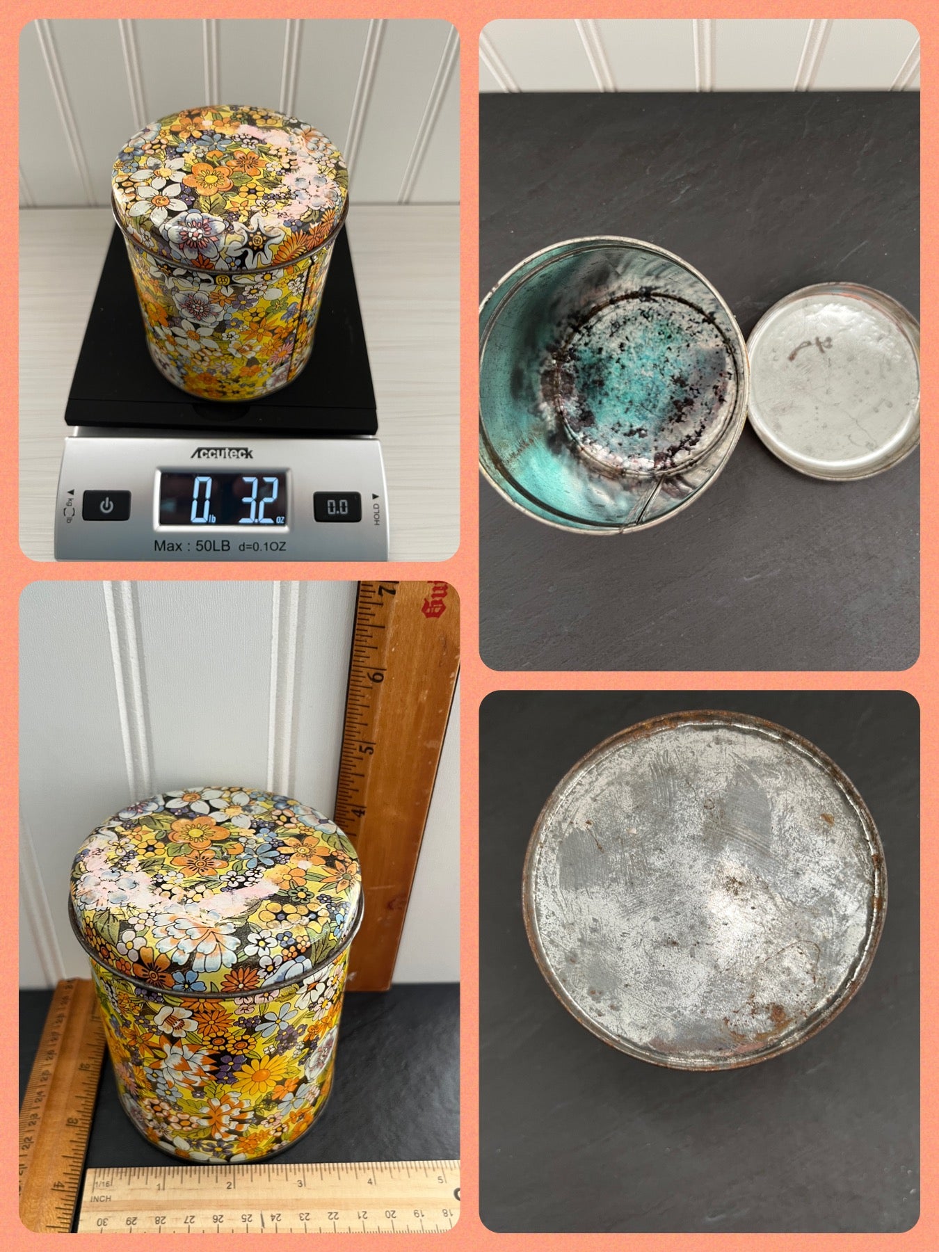 Vintage 1970’s Tea Tin Canister- Fabulous Flower Graphics”
