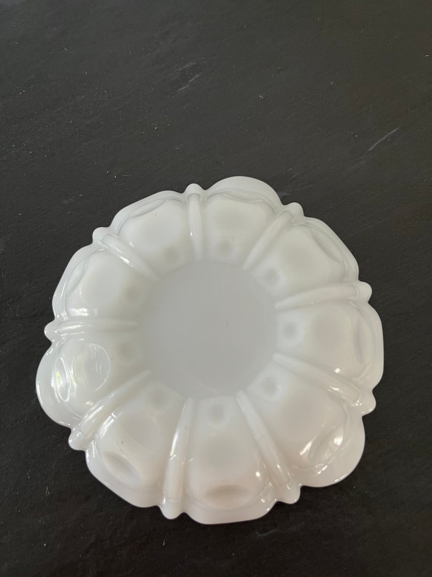 Vintage Mid Century Anchor Hocking Milk Glass Trinket Dish - Thumbprint Ashtray - 5" Diamete