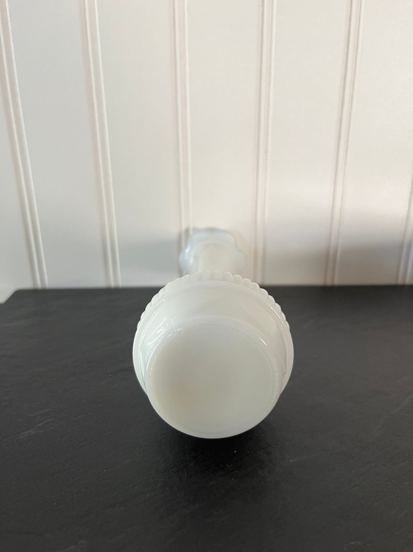 Vintage Loeffler Randall White Milk Glass Bud Vase Pair- Scalloped Daisy Flower Petal Lip - 6" High