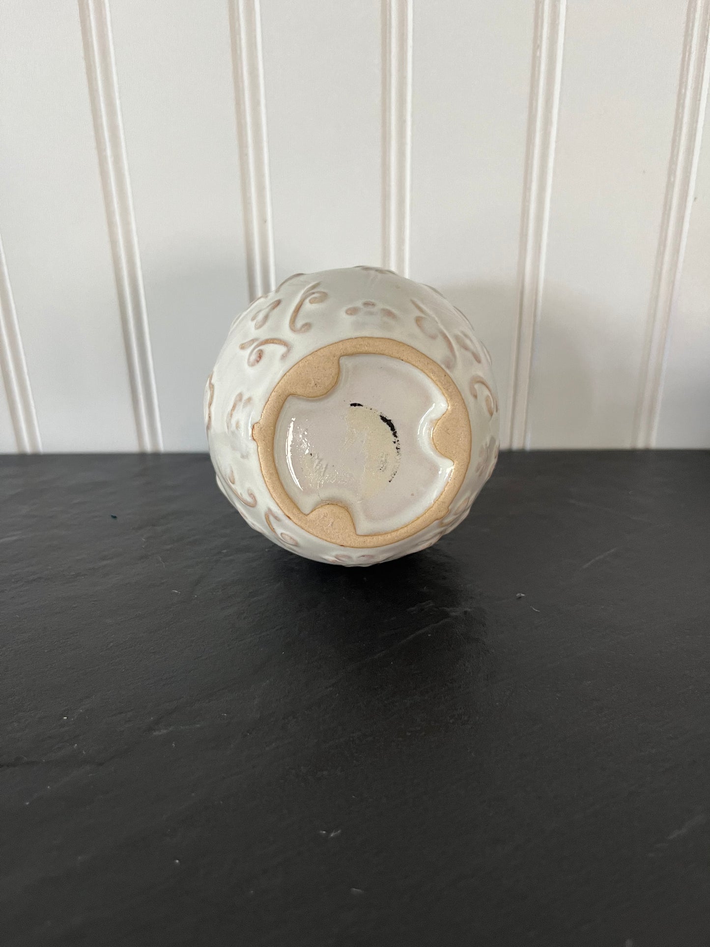 Vintage Inspired Small Flower Embossed Pottery Whitewash Bud Vase - 3" x 4" (5.5 oz) - Versatile Home Decor Accent