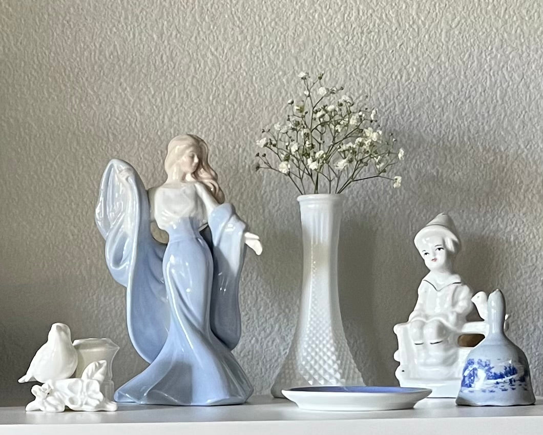 Small Vintage Currier & Ives Blue and White Winter Scene Porcelain Bell - 3" Height - Collectible Decor