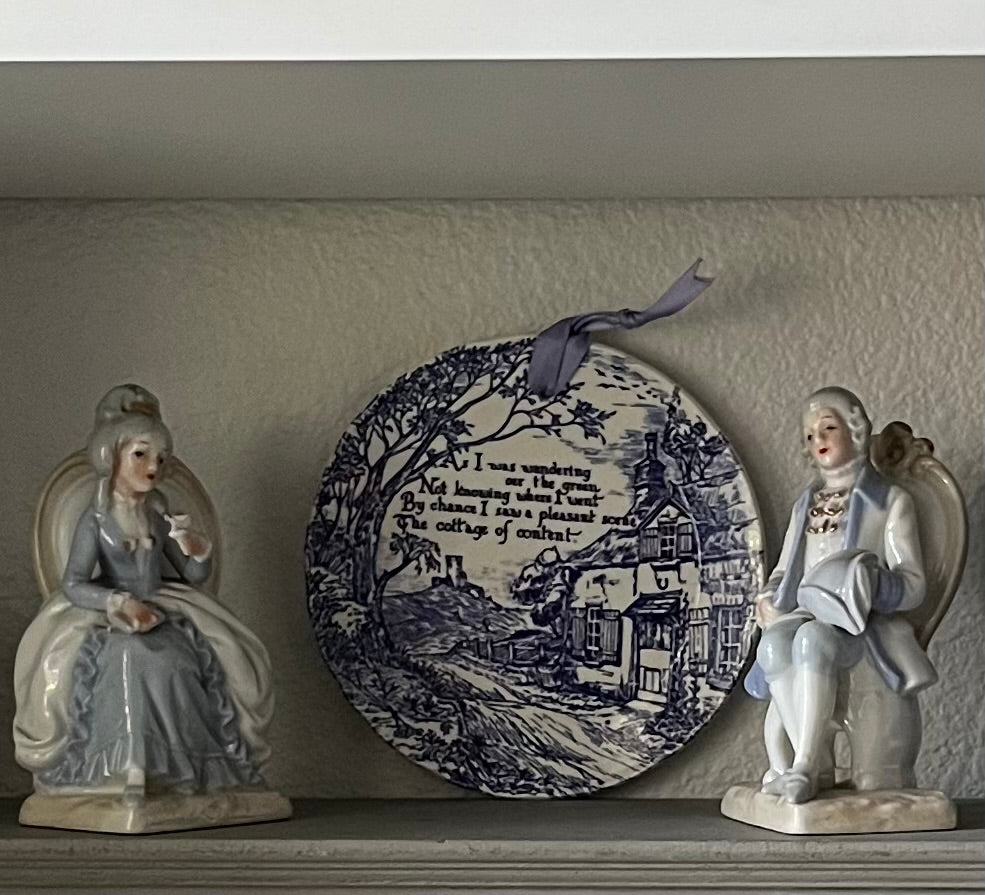 Vintage Blue and White French Provincial Colonial Regency Ceramic Porcelain Figurines - Gentleman and Lady Set