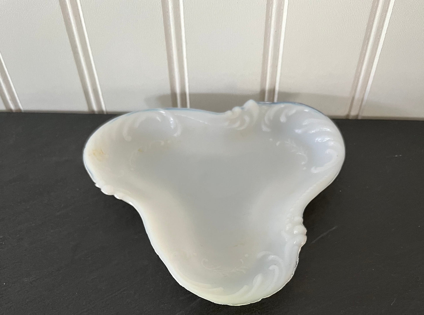 Vintage Milk Glass Vanity Trinket Dish - Elegant 5” Jewelry Holder - Timeless Decorative Piece