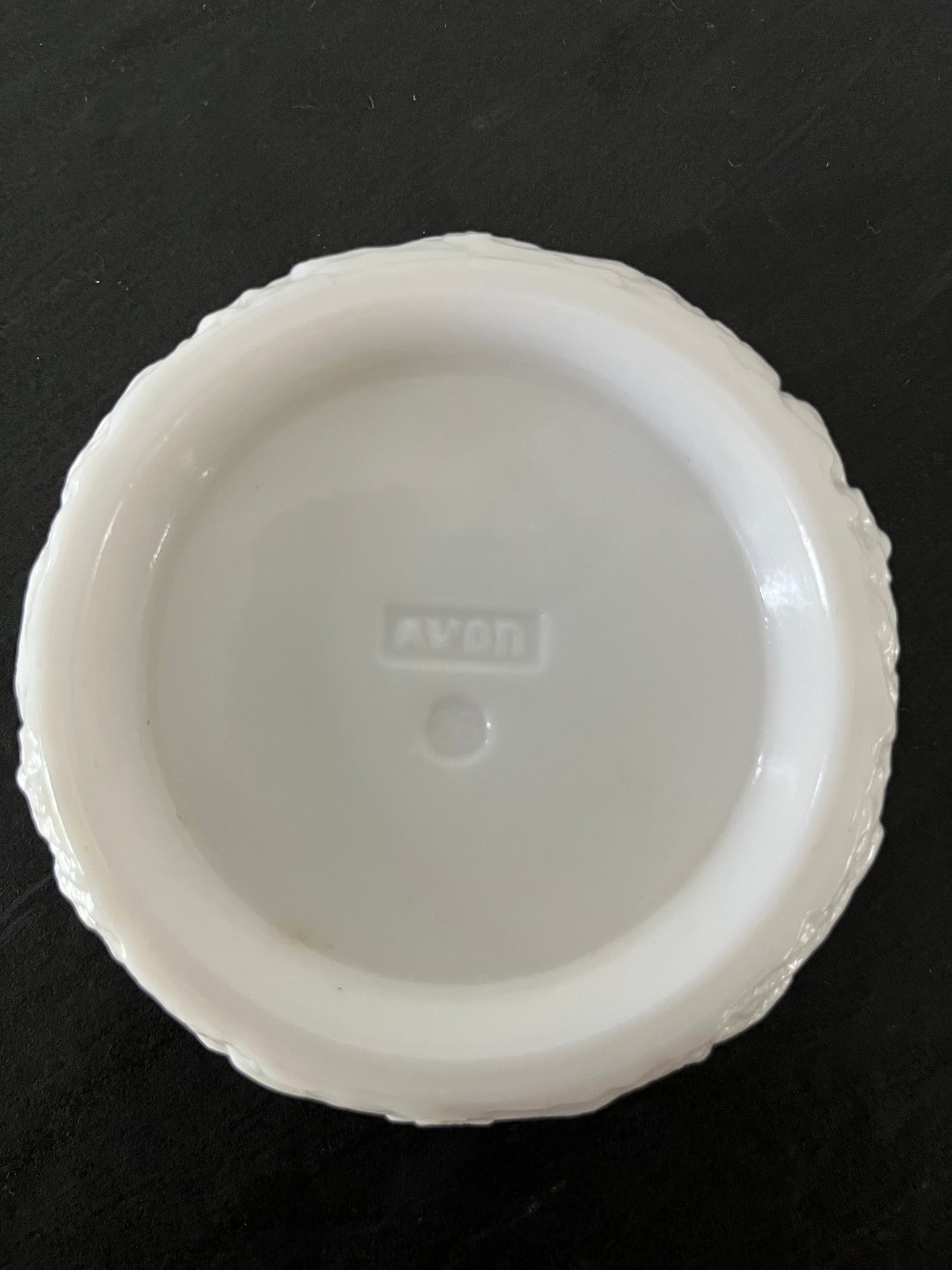 Vintage 1970s Avon White Milk Glass Soap Trinket Dish - Elegant Embossed Floral Design