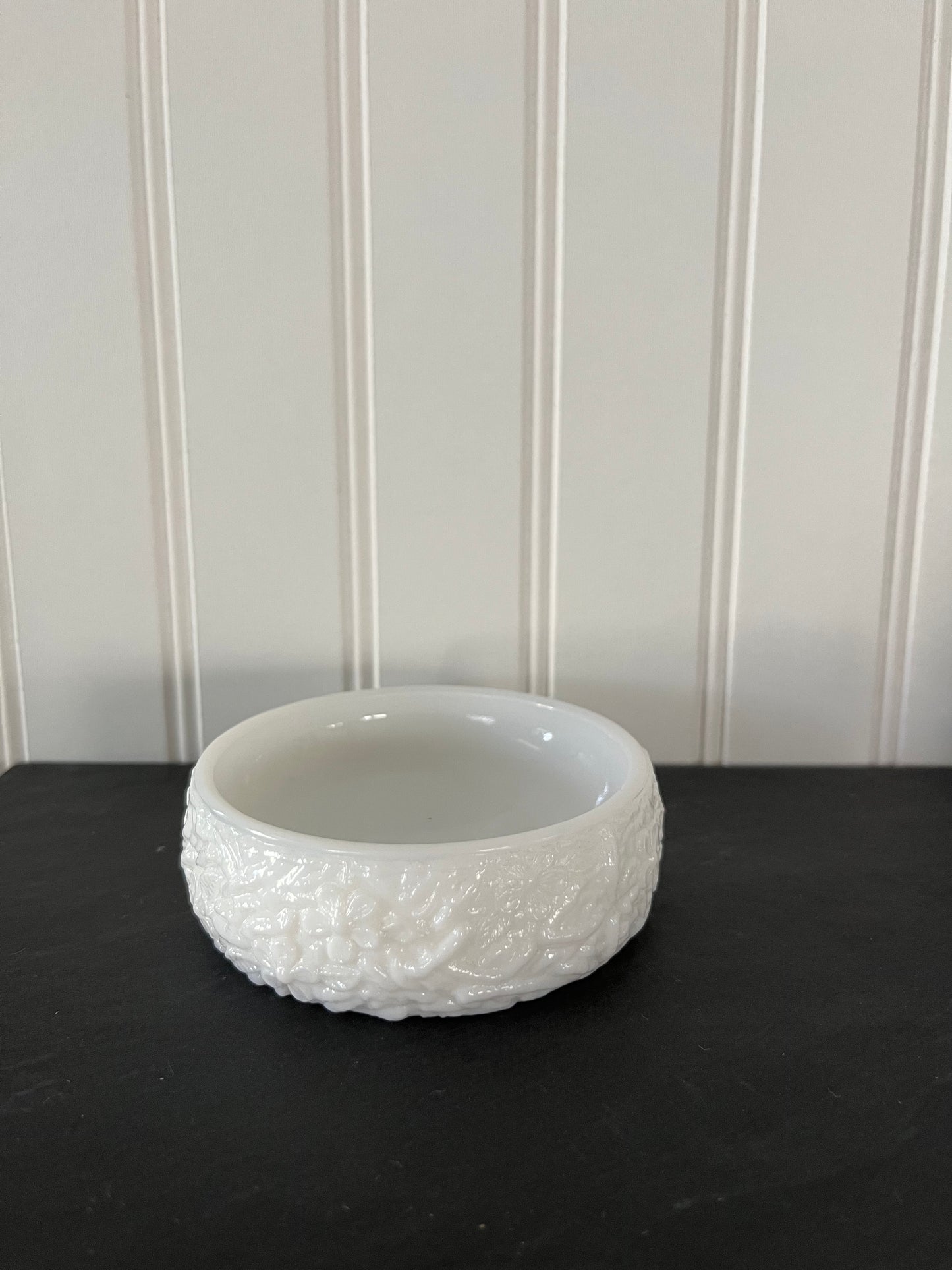 Vintage 1970s Avon White Milk Glass Soap Trinket Dish - Elegant Embossed Floral Design