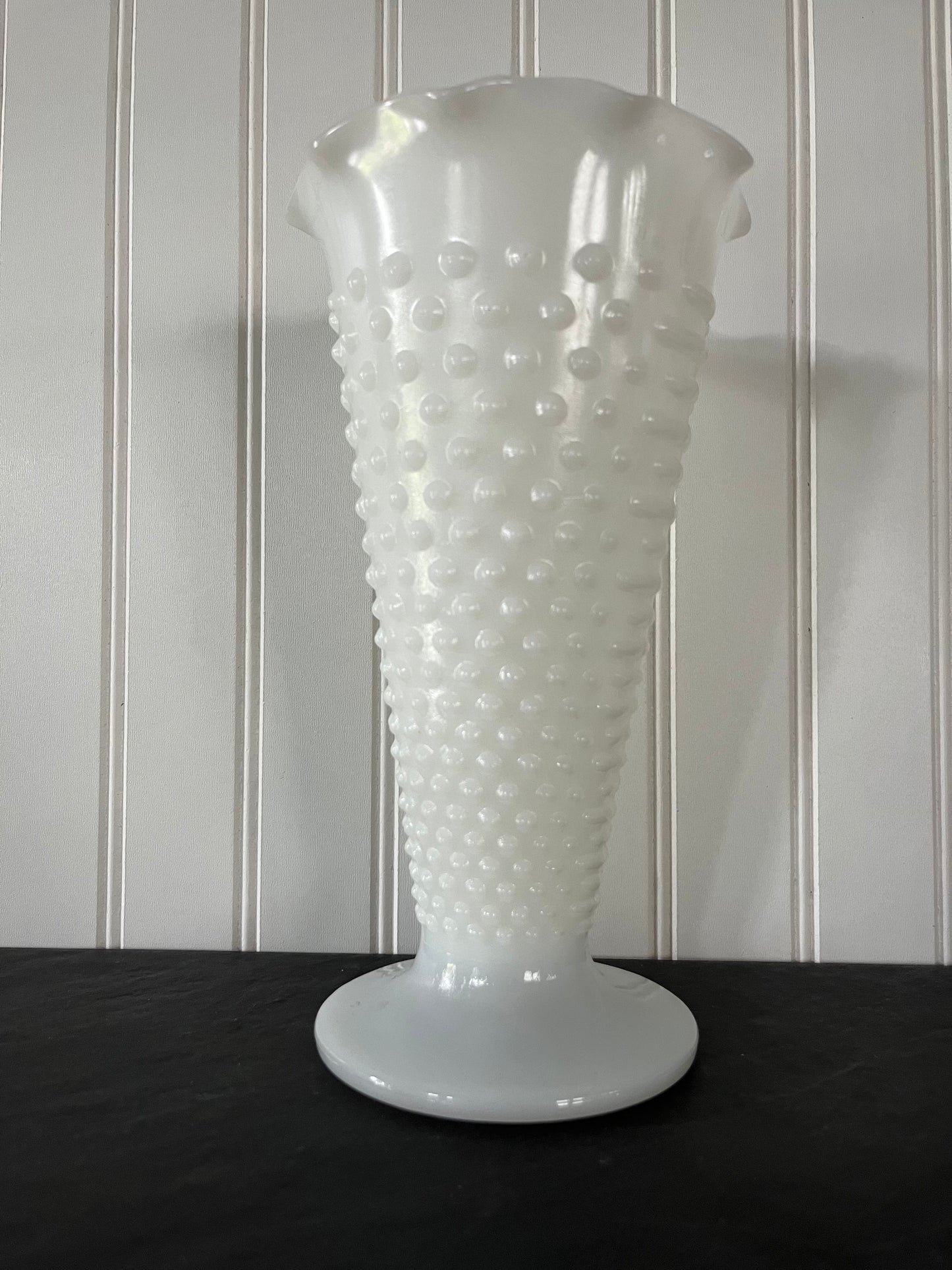 MCM Anchor Hocking Hobnail Milk Glass Trumpet Flower Vase