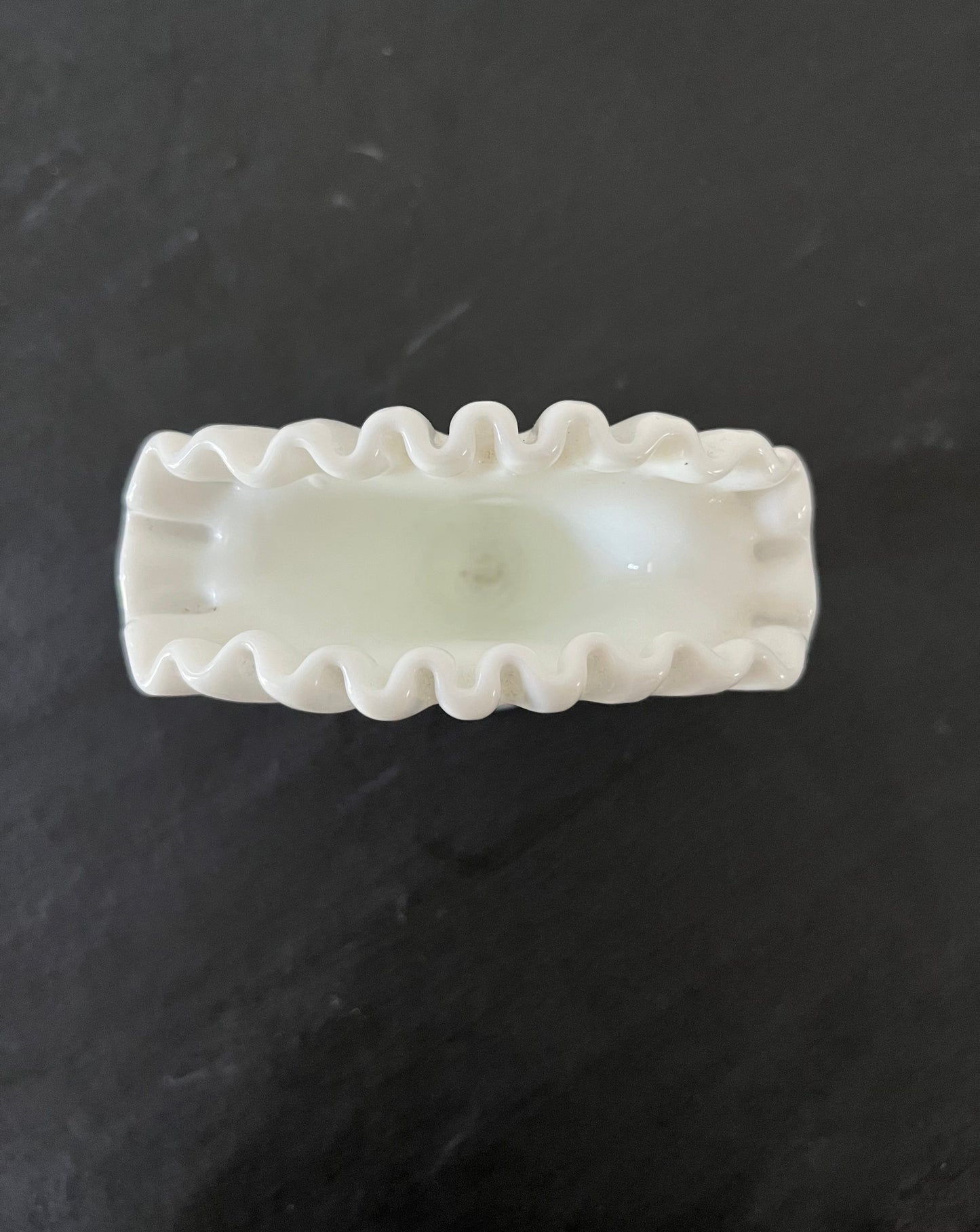 Vintage MCM Fenton Hobnail White Milk Glass Small Fan Vase - Ruffled Top