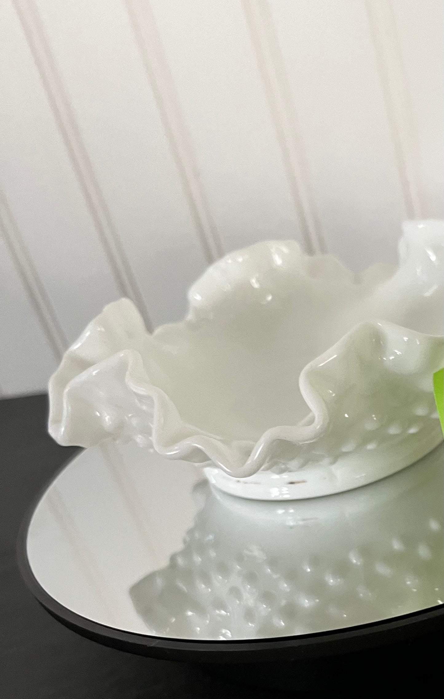 VIntage 1970s Fenton White Milk Glass Ruffle Edge Hobnail Small Bowl